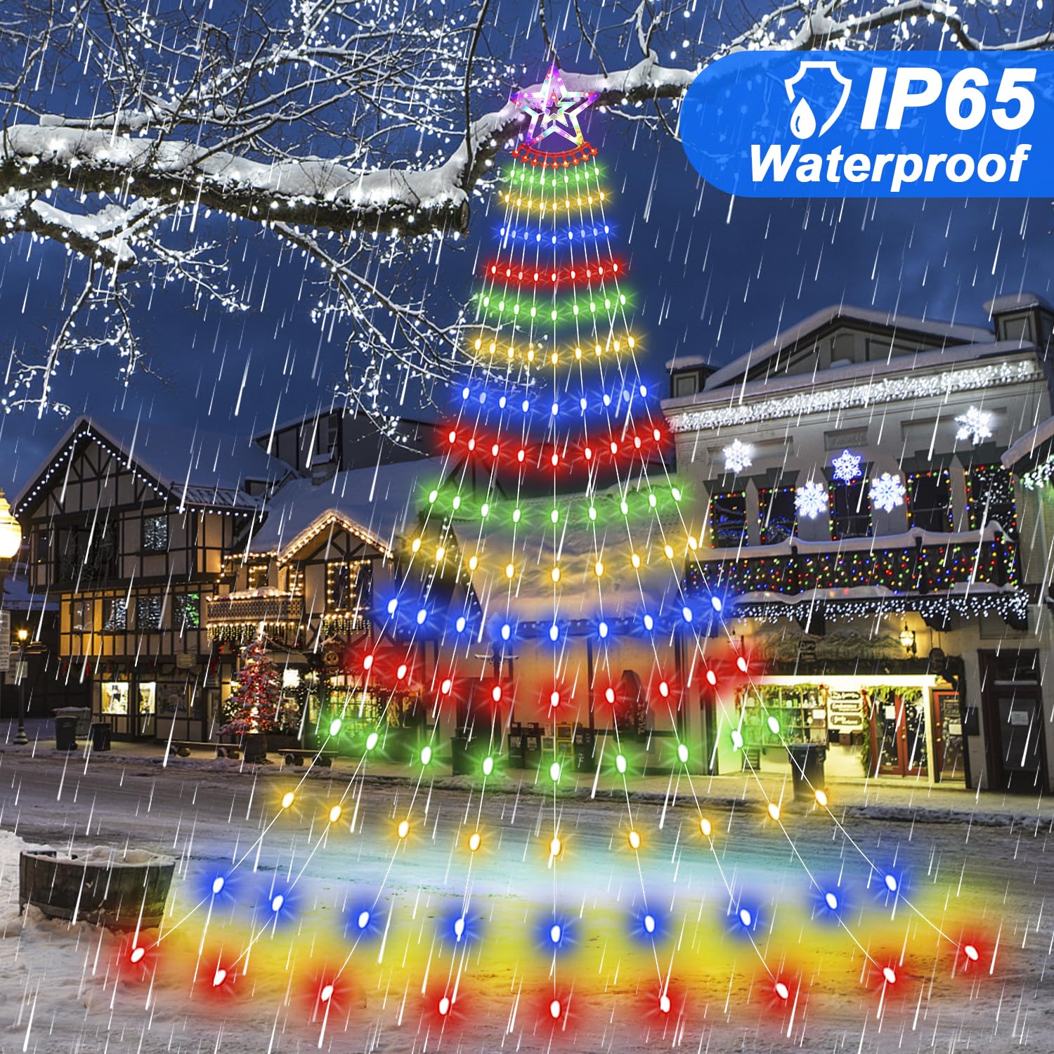Christmas Decorations Star Lights Outdoor, 11.48Ft 350 Led Waterfall Tree Lights With 8 Modes Timer Remote Plug In Christmas Str