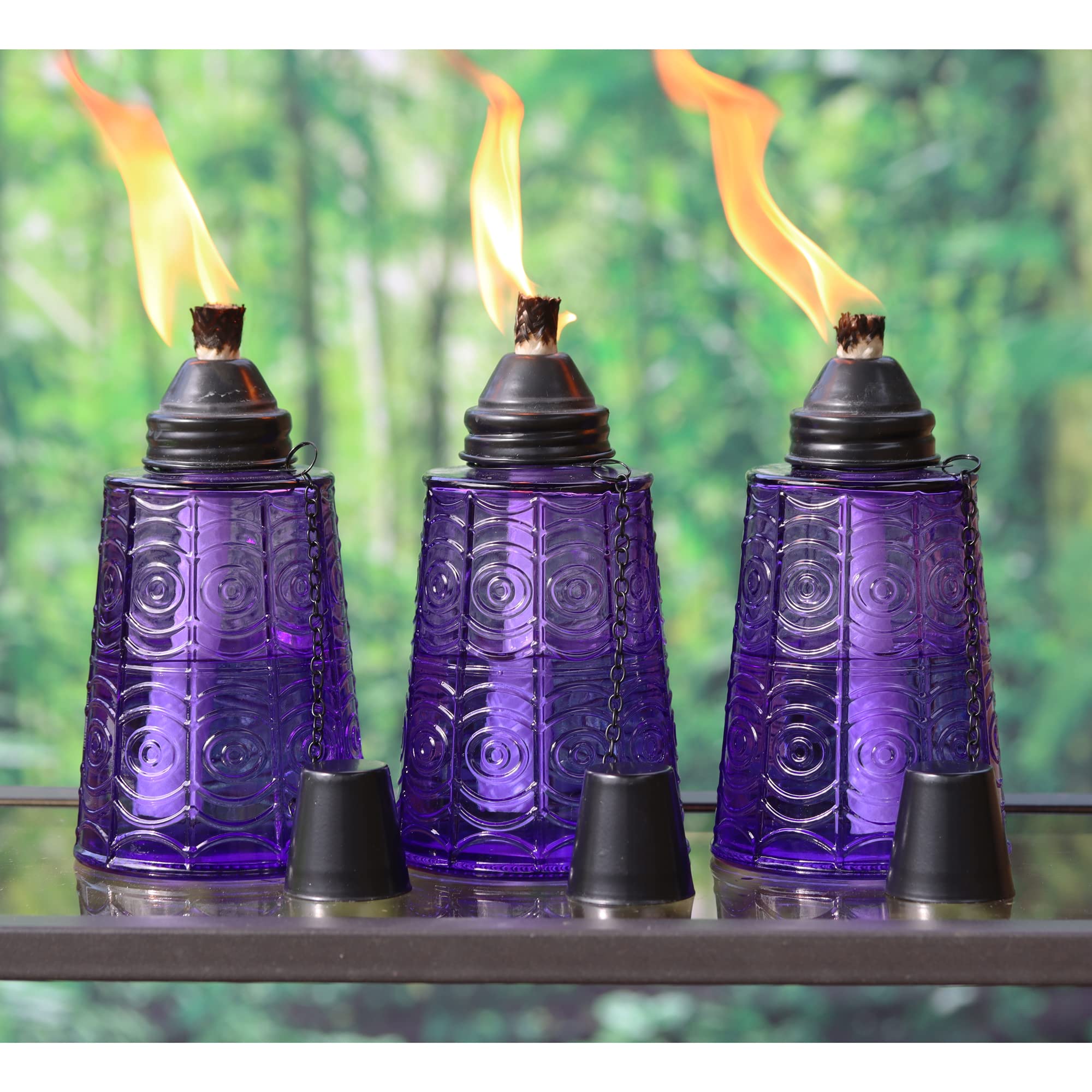 Seraphic Citronella Table Top Torches, 16oz Decorative Glass Candles, Set of 3, Purple