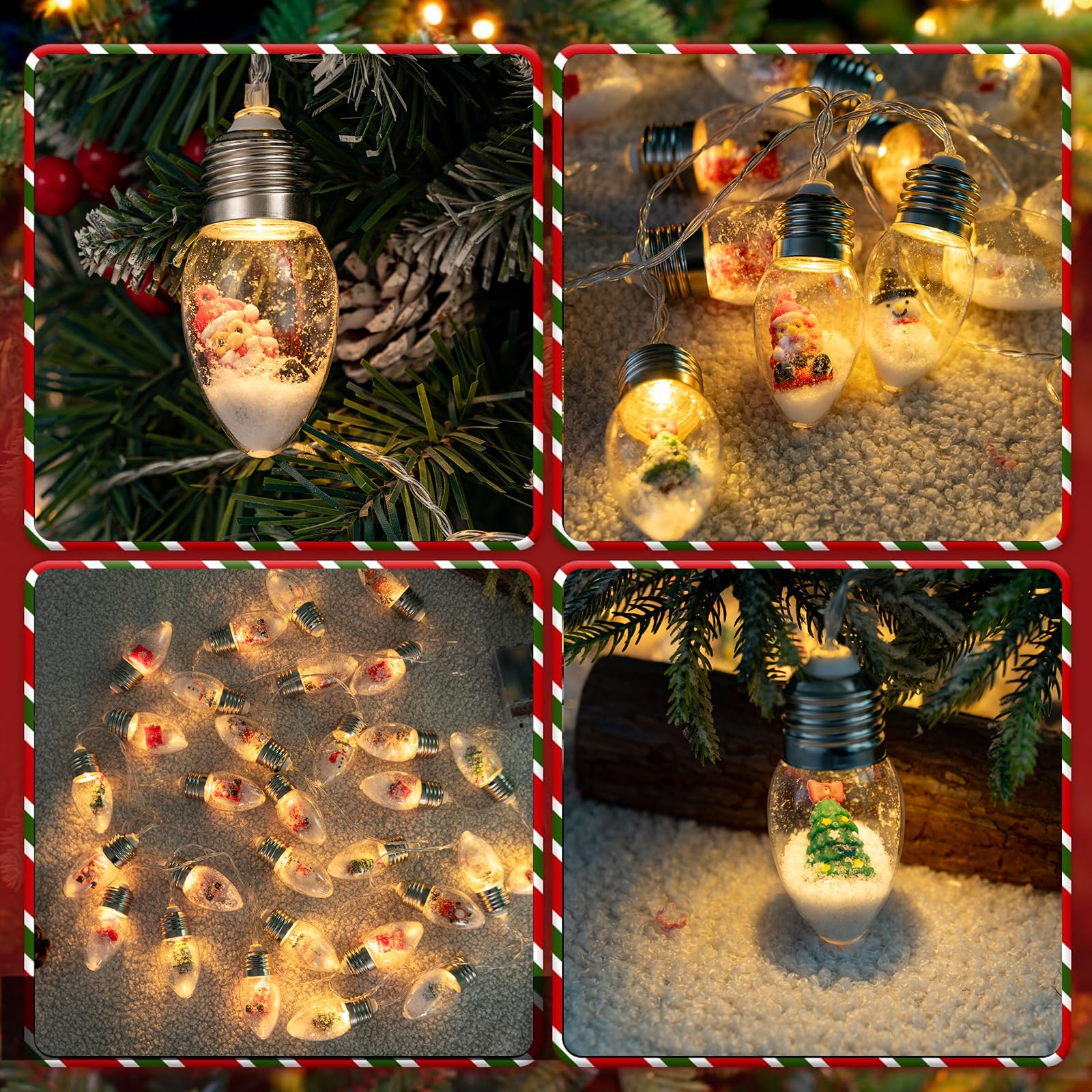 16.6Ft Vintage Christmas Lights For Indoor Bedroom Decorations - 30 Led Globe Bulbs String Light With Snow & Cute Ornaments For Home Patio Decor Fireplace Xmas Tree Decoration