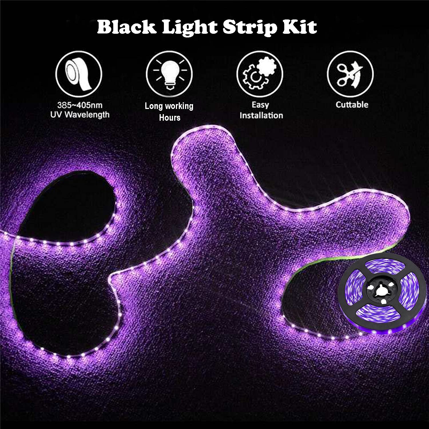 Icreating Uv Led Strip Lights - 13.1Ft Battery Powered Black Light With Super Bright Uv Led