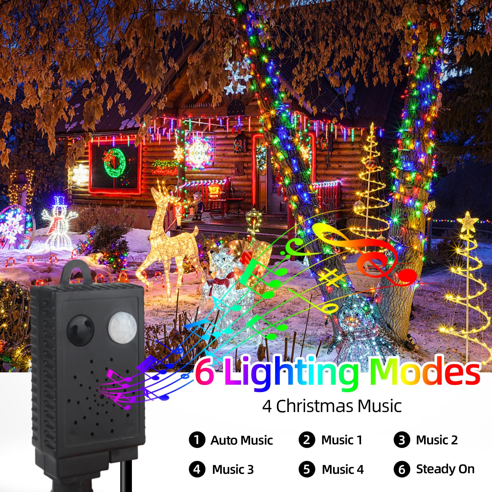 MZD8391 Christmas Lights - 108FT 300LED Motion Sensor Multicolor String Lights for Indoor/Outdoor Holiday Parties, Model QL300AE