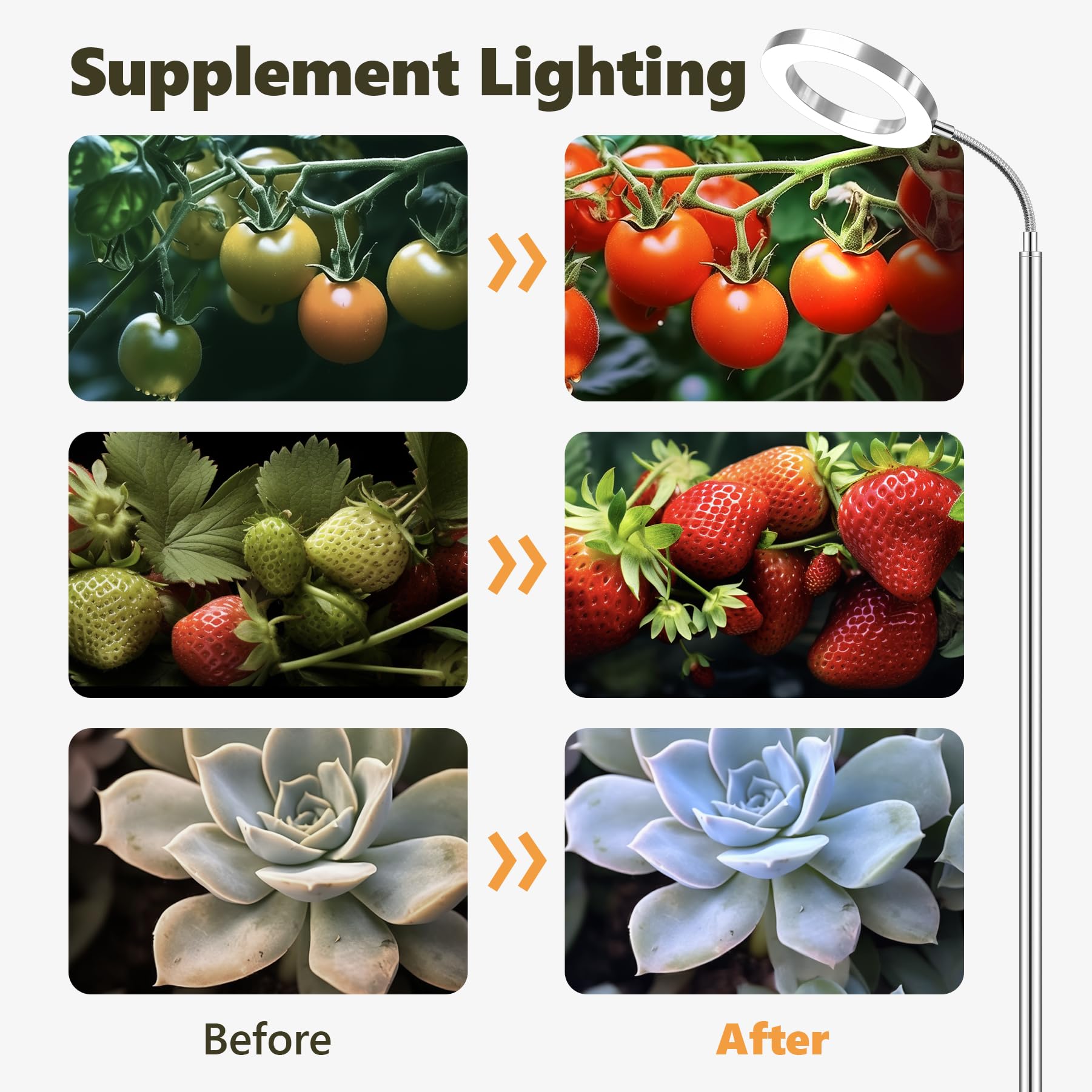 Vsoke Plant Grow Light, Grow Lights For Indoor Plants Full Spectrum, 20W Led Floor Plant Growing Lamp With Height Adjustable Stand, Off Timer 3/9/12H, 10 Dimmable Brightness For Small Large Plants