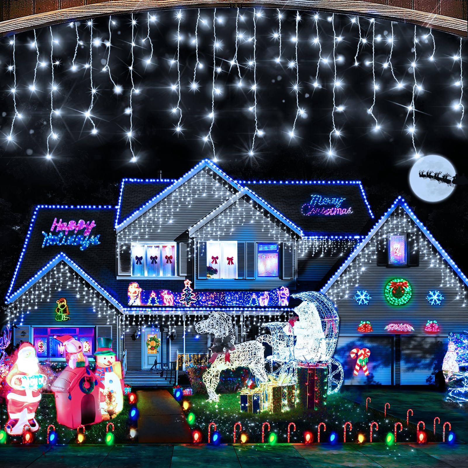 Hezbjiti LED Icicle Lights 400LED 33FT Cold White 8 Modes Fairy String Lights for Christmas Decor