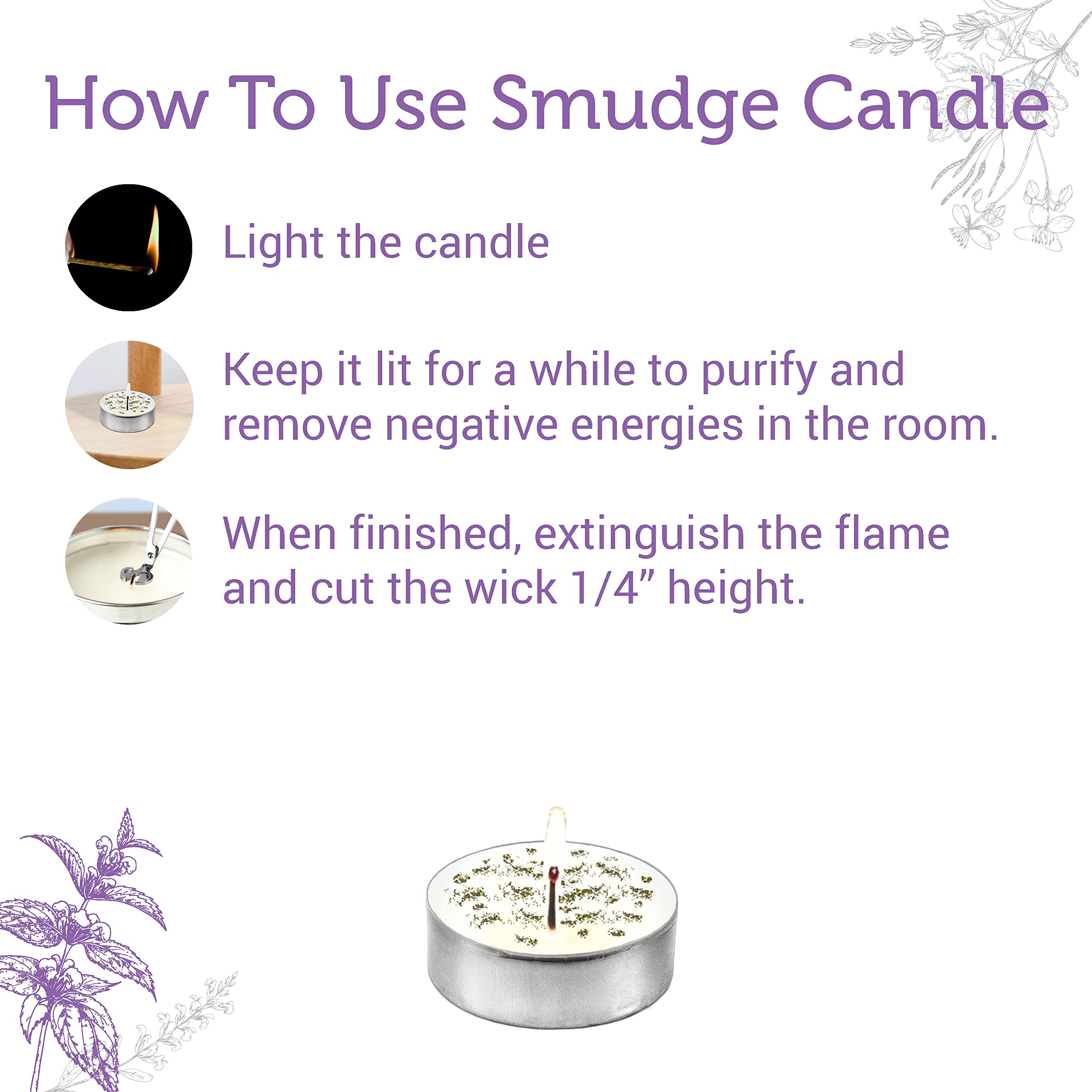 Soul Sticks 12 Pack Little Smudgies Tealight Candles - White Sage & Lavender, Wax, Cleansing, Meditation, Chakra Healing, Model LM-9194