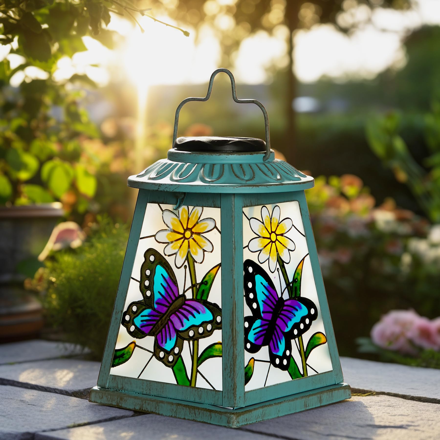 Butterfly Solar Lantern With Shepherd Hook  Outdoor Hanging Metal Led Garden Light Waterproof For Patio Yard Pathway  Unique Butterfly Lantern Decor And Meaningful Garden Gift For Mom Grandma Women