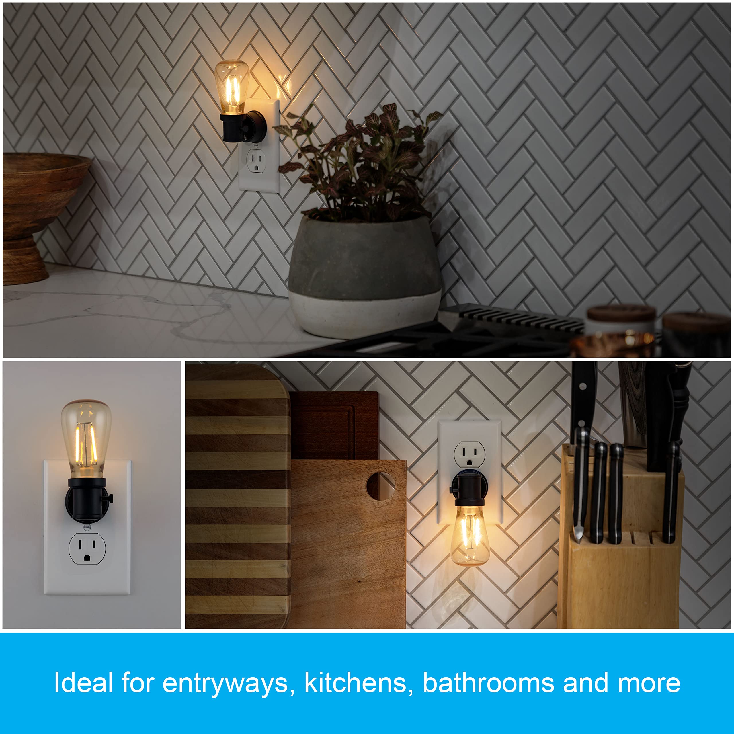 GE Vintage LED Edison Night Light, Dusk to Dawn Sensor, 2 Pack, Black, UL-Listed, Ideal for Home Décor, Model 38628