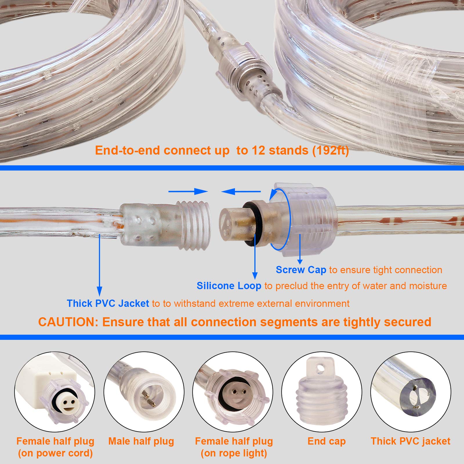 Areful Rope Lights, 16Ft Waterproof LED Strip, 4000K Nature White, Indoor Outdoor Mood Lighting