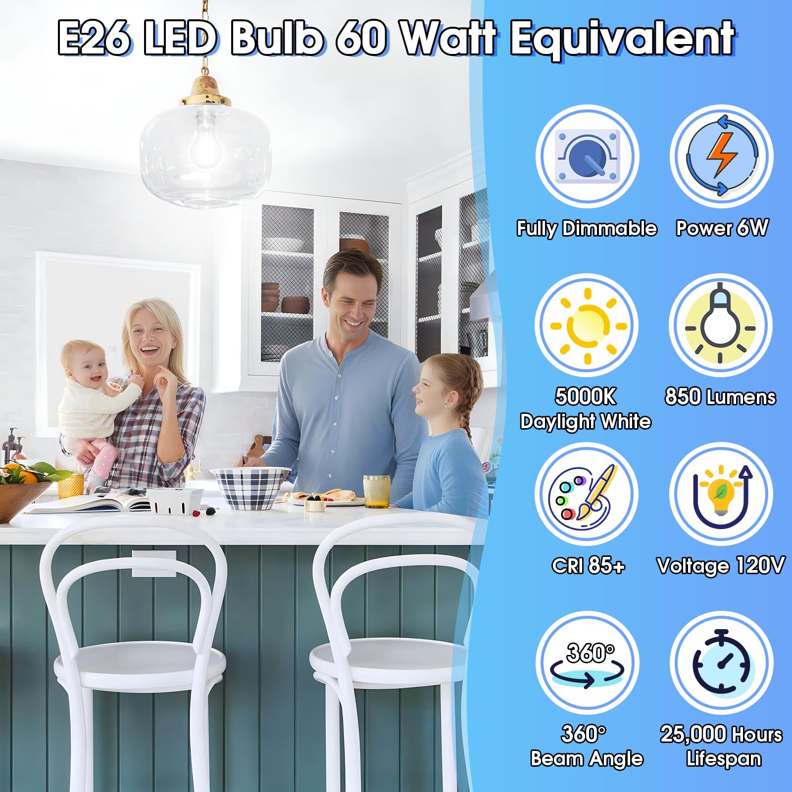 Ggoying 60W Equivalent E26 Led Bulb Dimmable, 850Lm Led Edison Bulbs Daylight White 5000K, 6W A19 Filament Light Bulb, Classic C