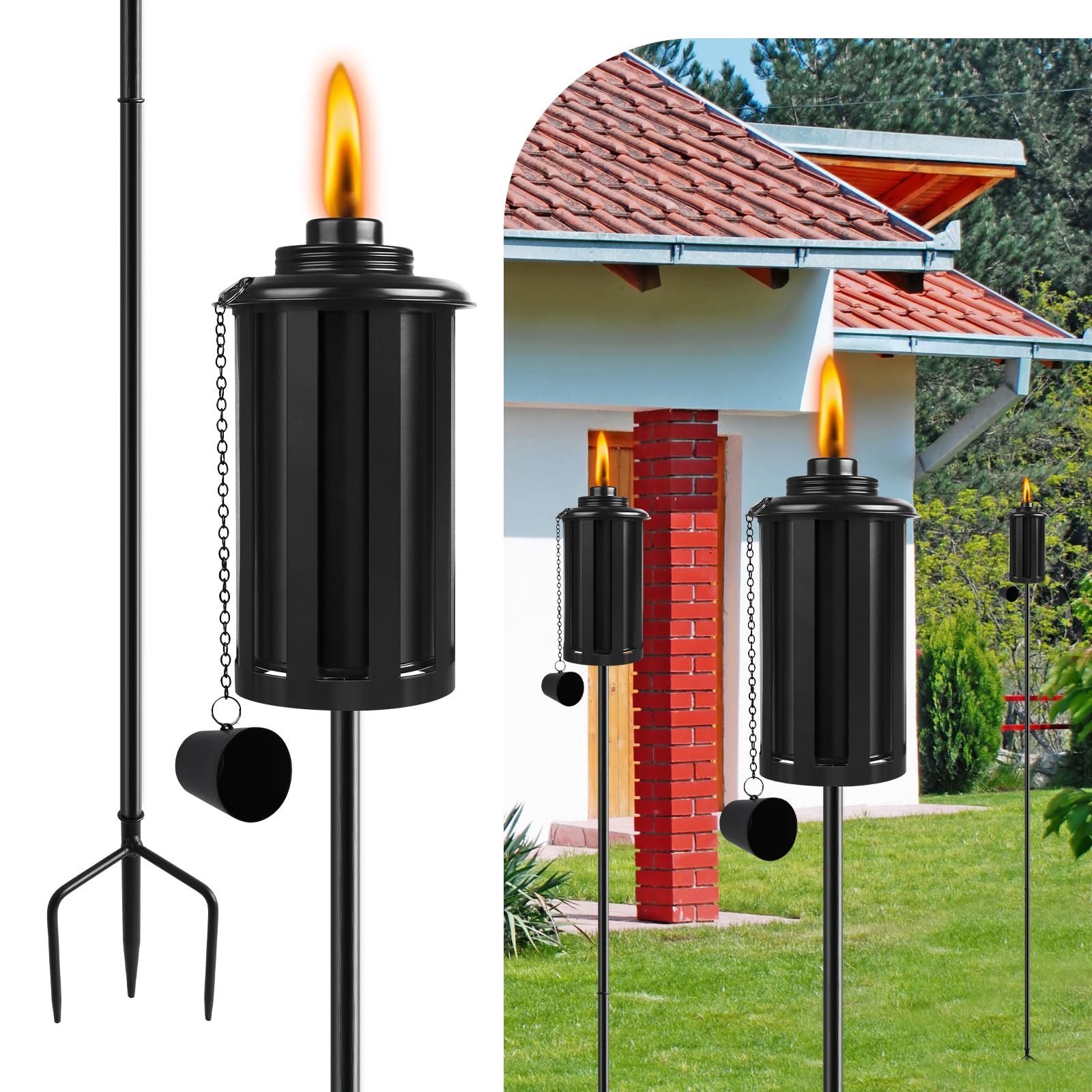 Falbawr Citronella Torches Set Of 4 - 58&quot; Black Garden Lanterns With Grounded Stake