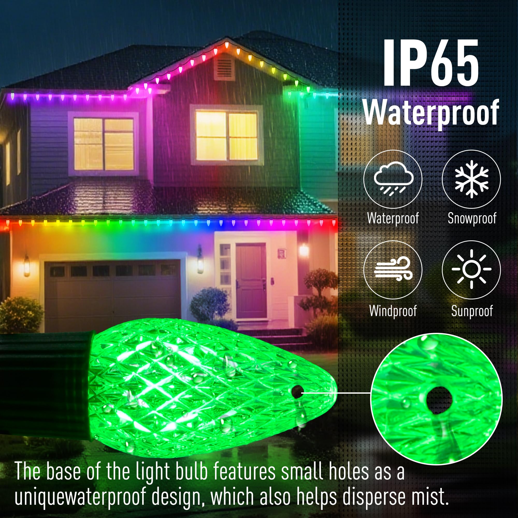 Probro Smart C9 Halloween Lights - 100 LEDs, 79 FT, Waterproof, App Control, Orange & Purple, Model HYS-PUL0502500-BWSL35