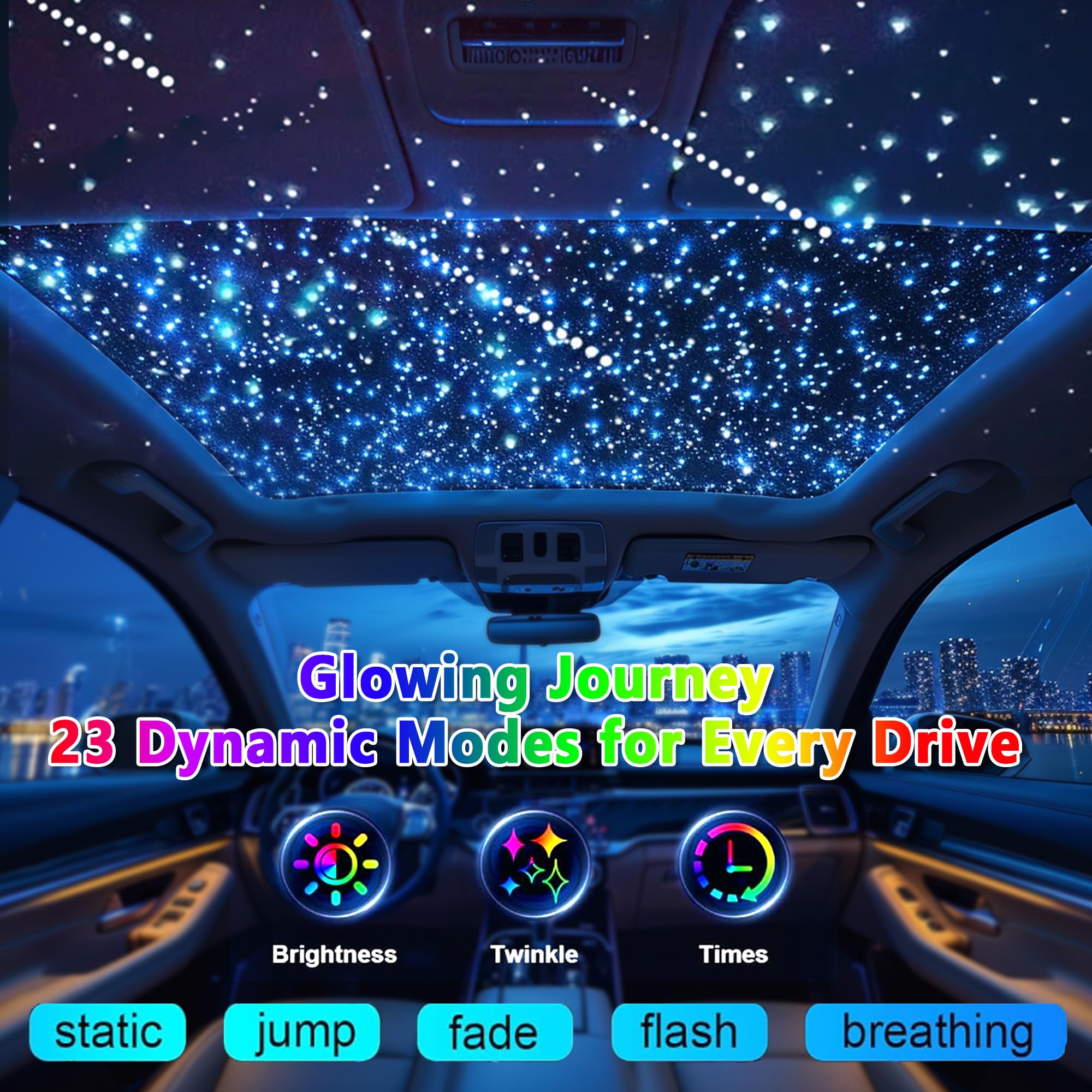 VASTFIRE Luxury Starlight Headliner Kit - 1000PCS Twinkle & Meteor RGBW Fiber Optic Lights for Truck, SUV, Jeep, Sunroofs, Curved Ceiling
