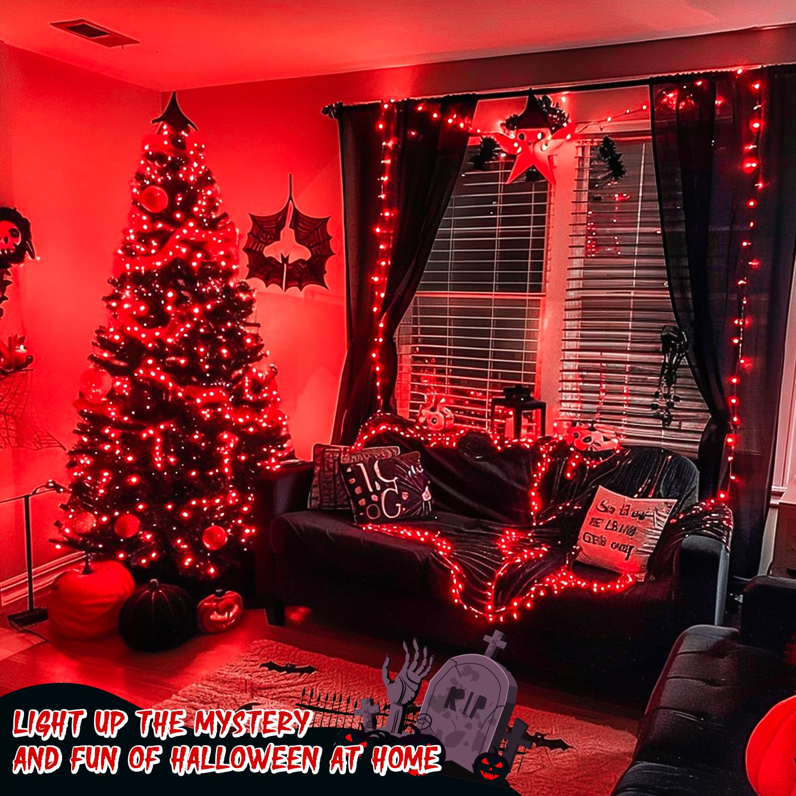 JMEXSUSS 150 LED Red Christmas Lights, 59 Ft Waterproof Connectable String Lights, 8 Modes for Indoor Outdoor Decor