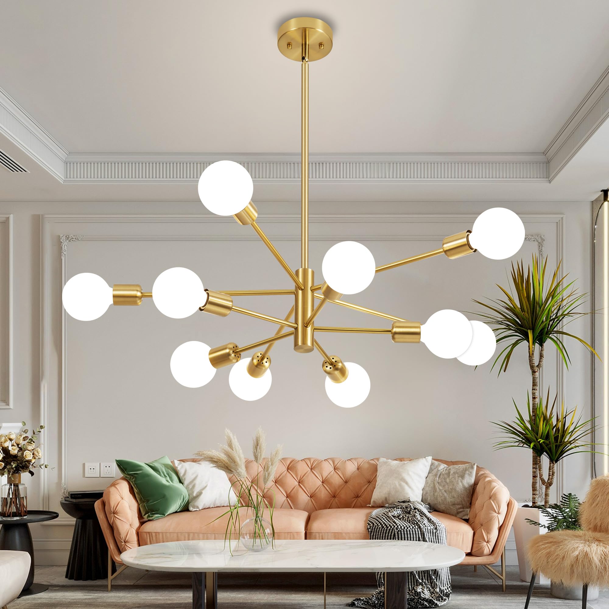 Deyidn Sputnik Chandelier Modern Gold Chandelier Mid Century Ceiling Lighting Fixtures 10 Lights E26 for Living Room, Kitchen Is
