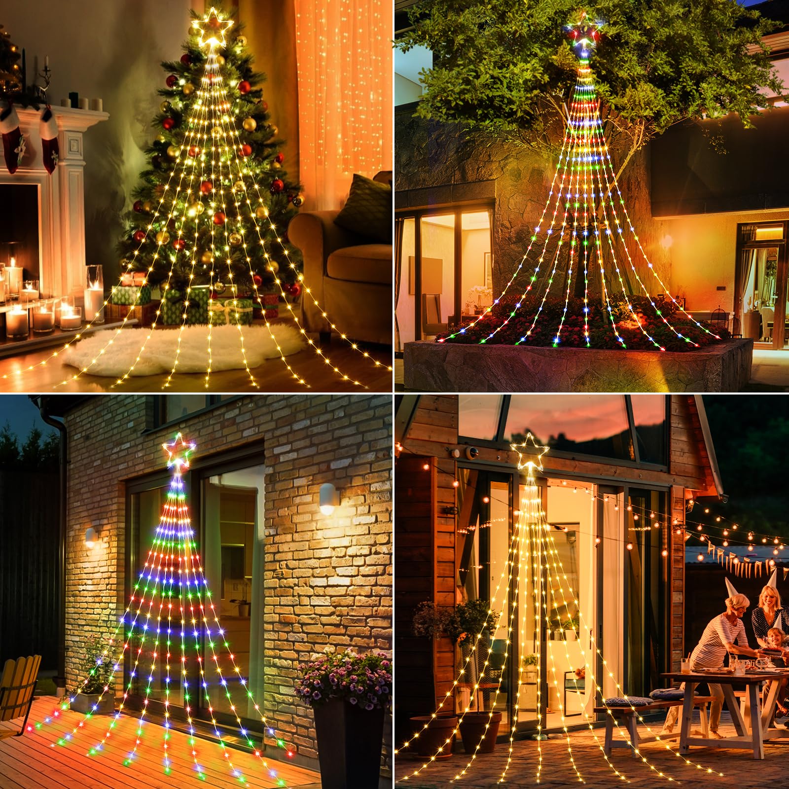 Brightown Christmas Star String Lights, 344 LED, 11.8ft, 9 Strands, Warm White & Multicolor, Model JY-24MFL344D03