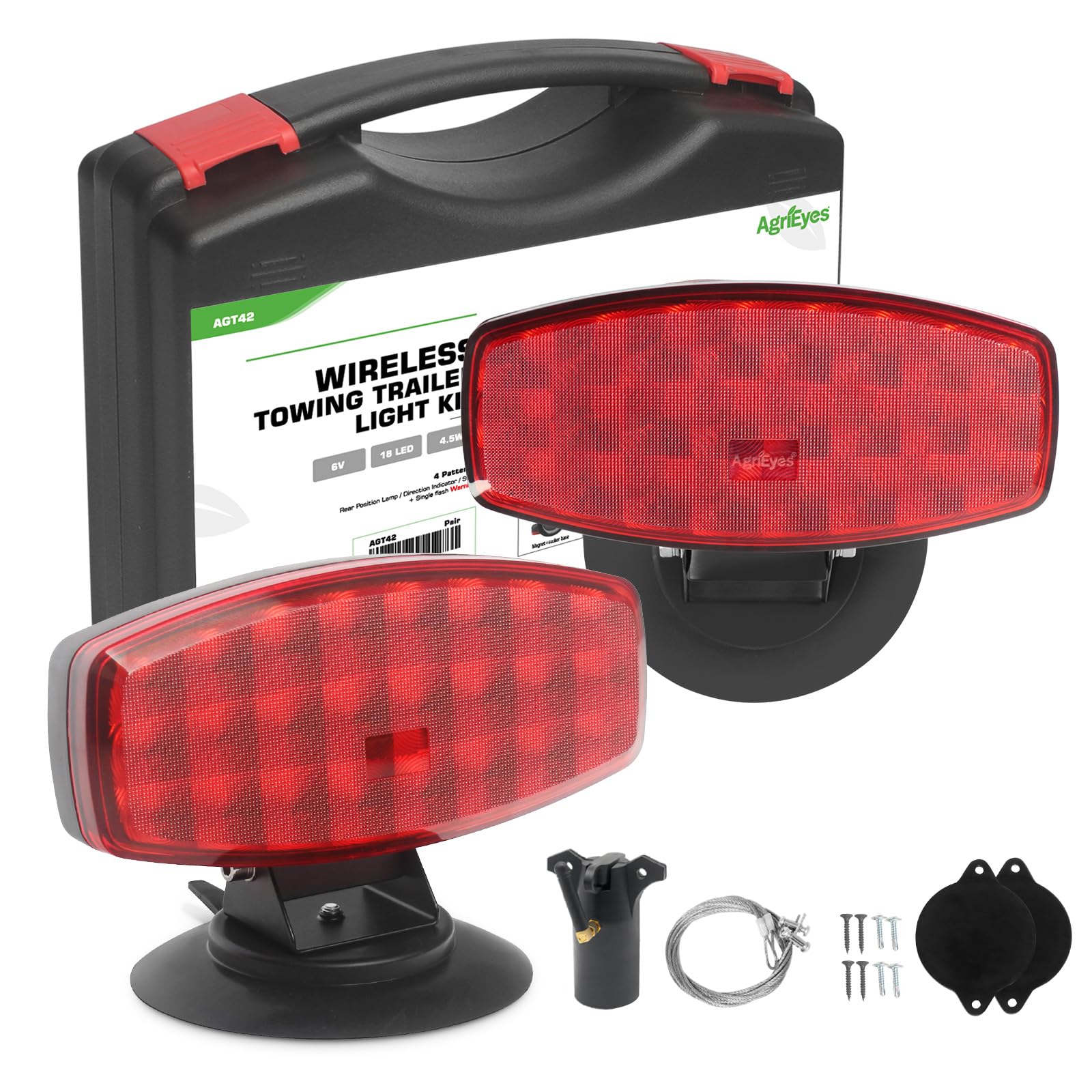 Agrieyes Long-Lasting Wireless Trailer Lights with Adjustable Bracket, Battery Magnetic Tow Lights with Strobe for Towing Trucks