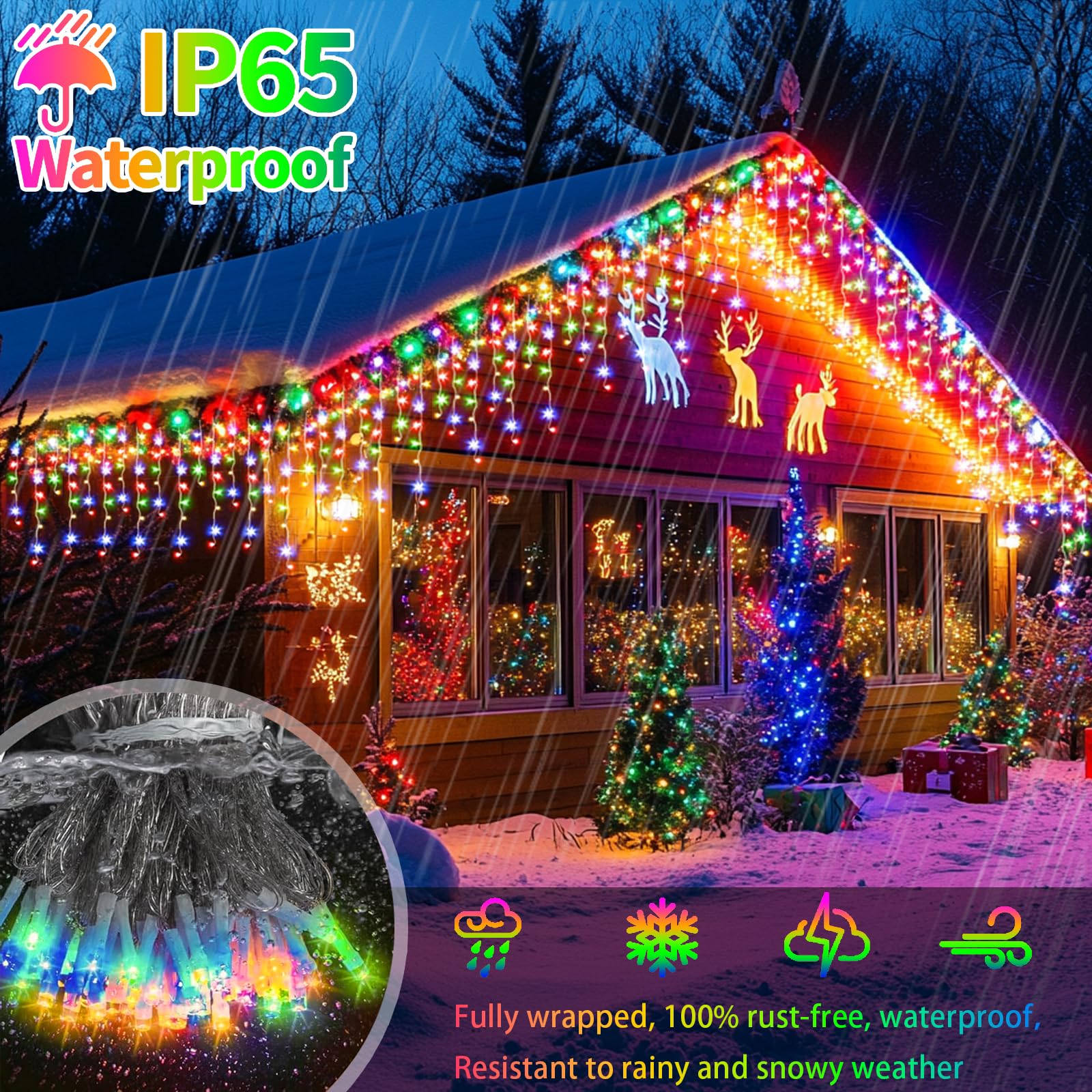 Xzai 800Led 72Ft, Fairy Icicle String Lights, Plug-In, Multi-Color & Cool White, Christmas Party Decors, Remote, 8 Modes, Timer,