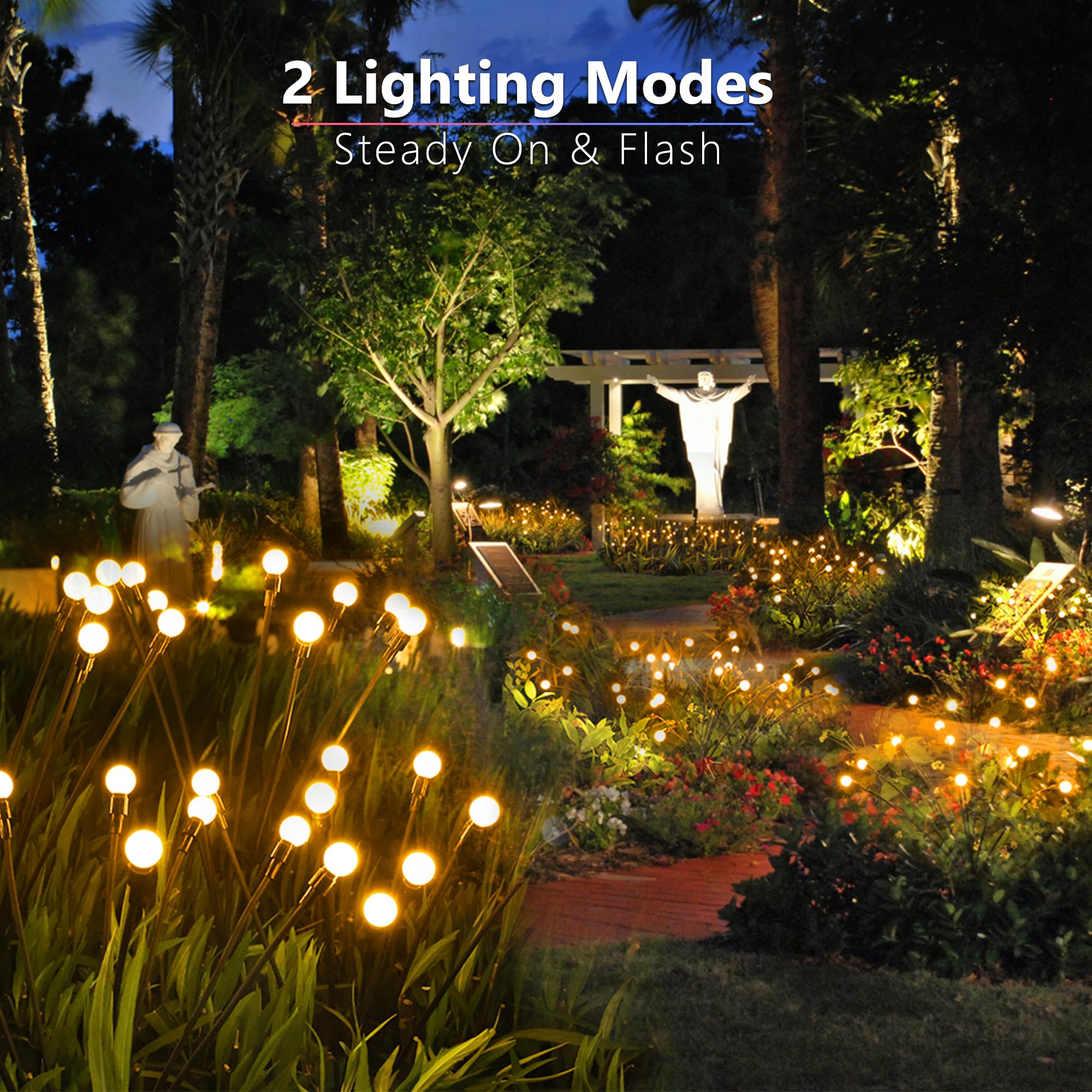 BrizLabs Solar Garden Lights, 4 Pack 32 LED, Waterproof, 2 Modes, Firefly - Warm White, for Outdoor Pathway and Patio Decor