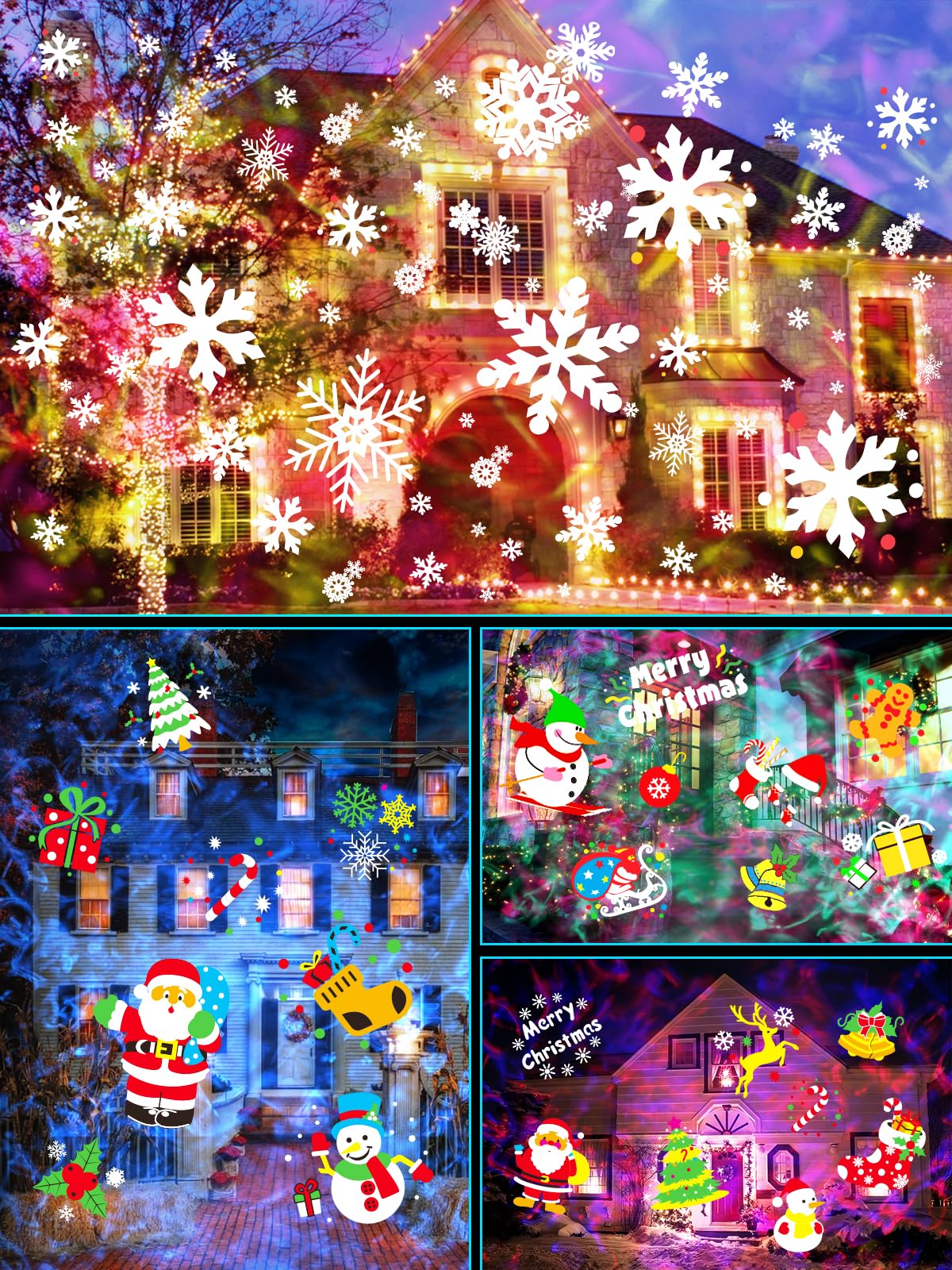 8-Pattern Christmas Projector Lights Outdoor, Anysun Brighter 160 Hd Patterns Christmas Decorations, 2-In-1 Ocean Wave Snowflake