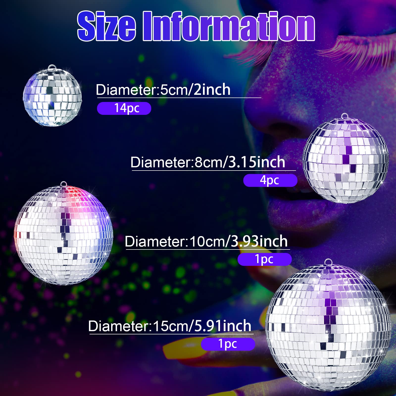 20 Pcs Christmas Hanging Mirror Disco Ball Ornaments Assorted Mini Glass Disco Balls Decoration Different Sizes 70S Reflective With Rope (6 Inch, 4 Inch, 3. 2 Inch, 2 Inch)