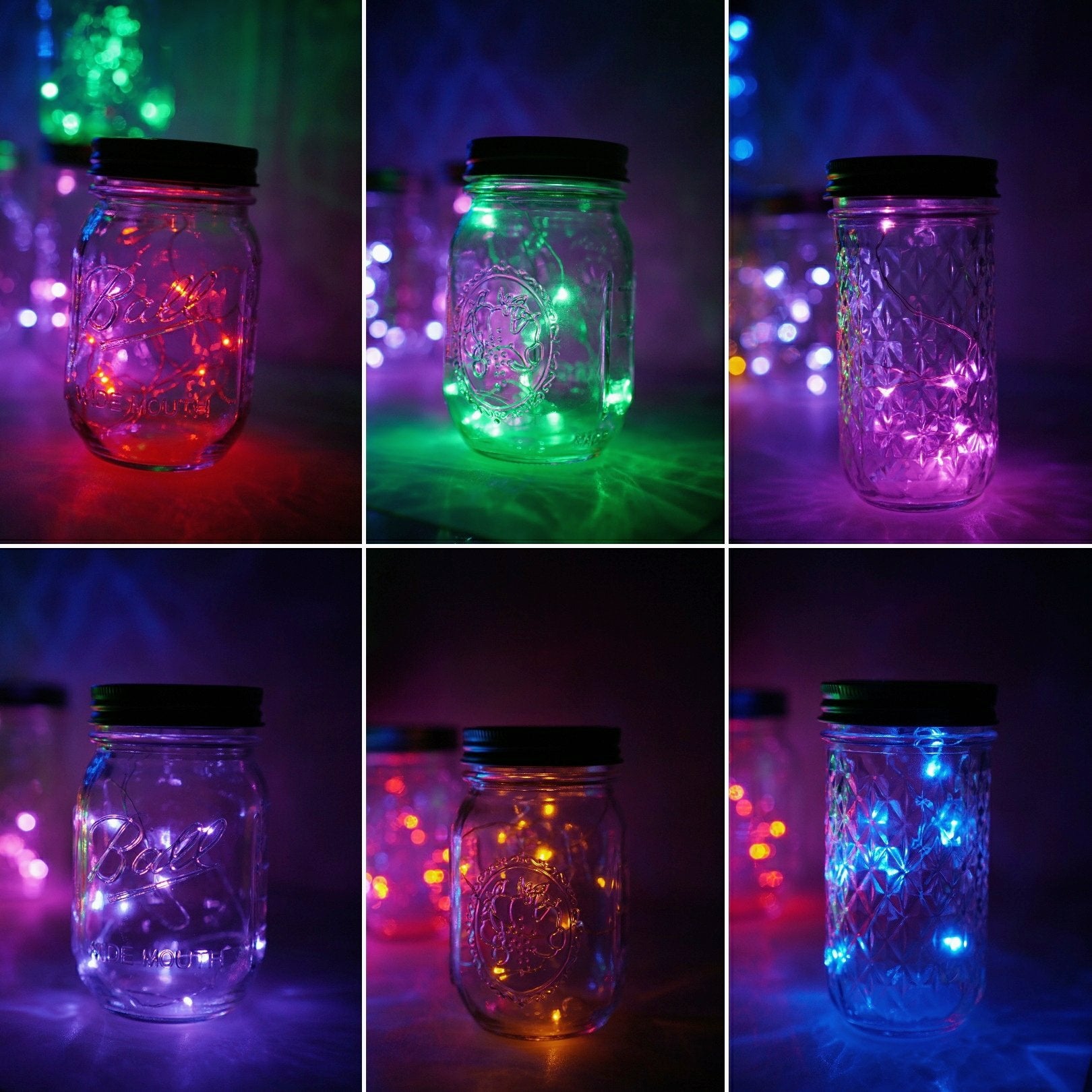 6 Pack Mason Jar Lights  10 Led Solar Multi-Colored Fairy String Lights Lids Insert For Garden Deck Patio Party Wedding Decorative Lighting Fit For Regular Mouth Jars