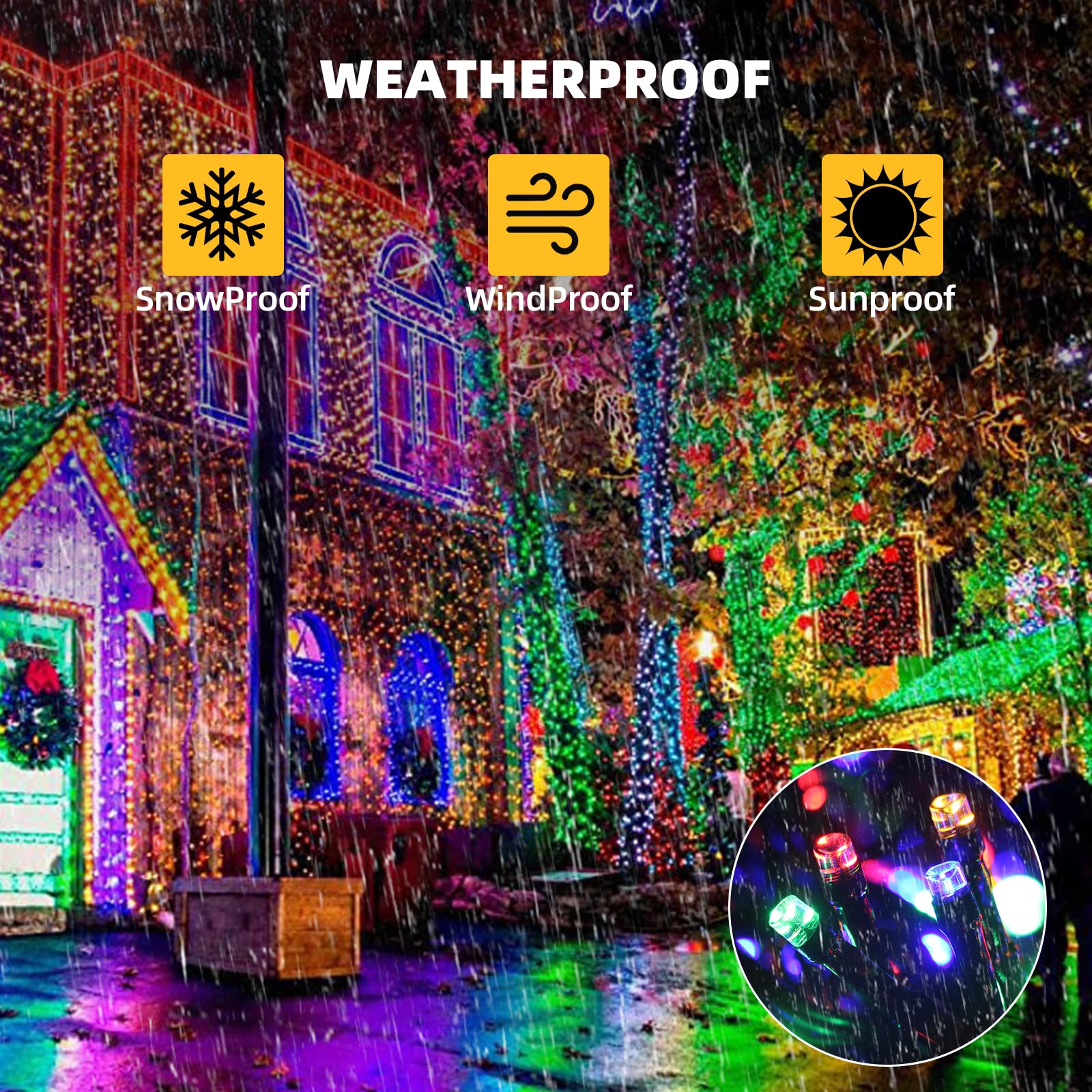 Vtechology 300Led Color Changing Christmas Lights, 105Ft Warm White To Multicolor, 11 Modes Outdoor String Lights For Holiday Decor