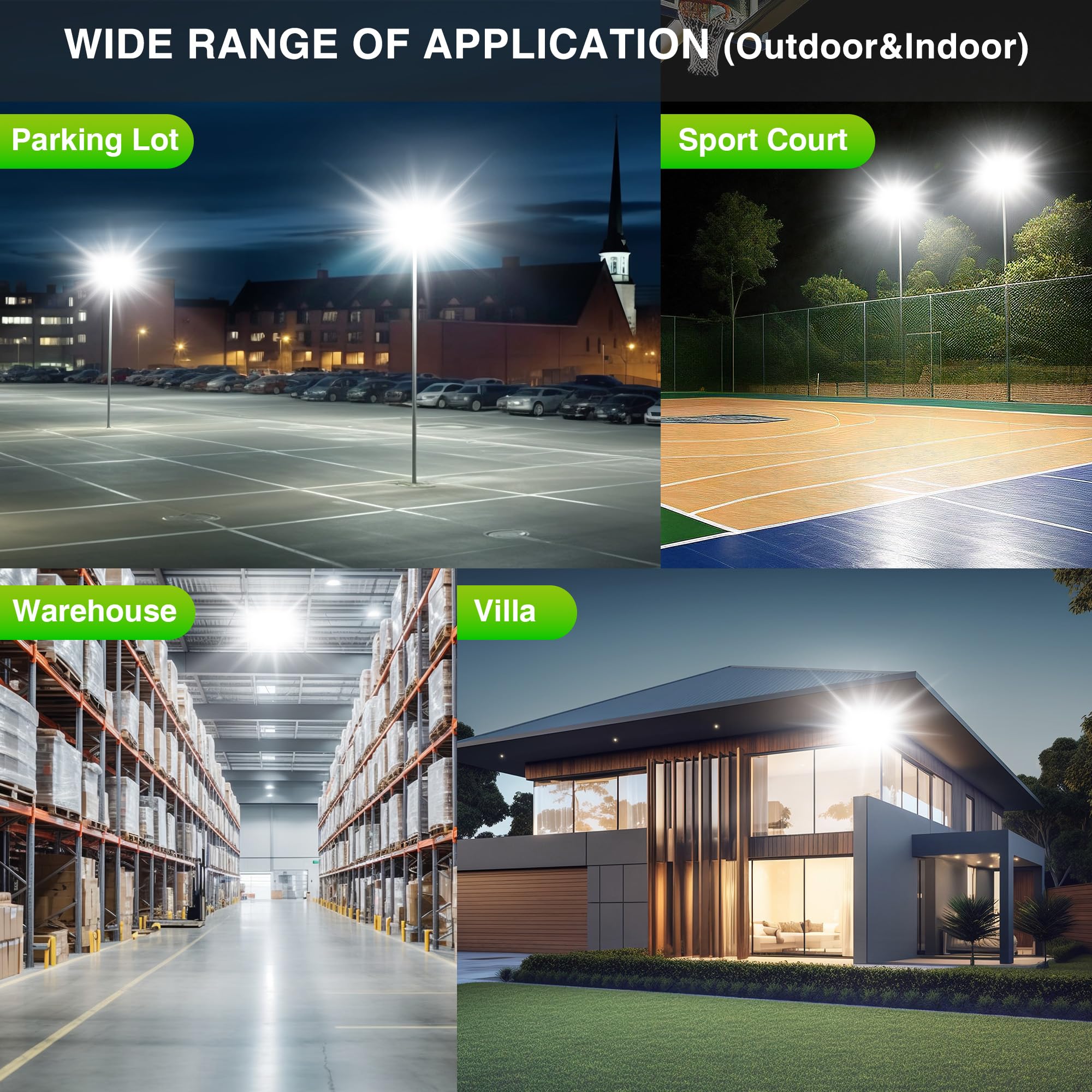 2 Pack Led Flood Lights Outdoor, Stasun 150W 15000Lm 6000K Daylight White Ip66 Waterproof, Commercial Parking Lot Lights, 3 Heads For Yard Street Stadium Outdoor Area Floodlight Bright Security Lights