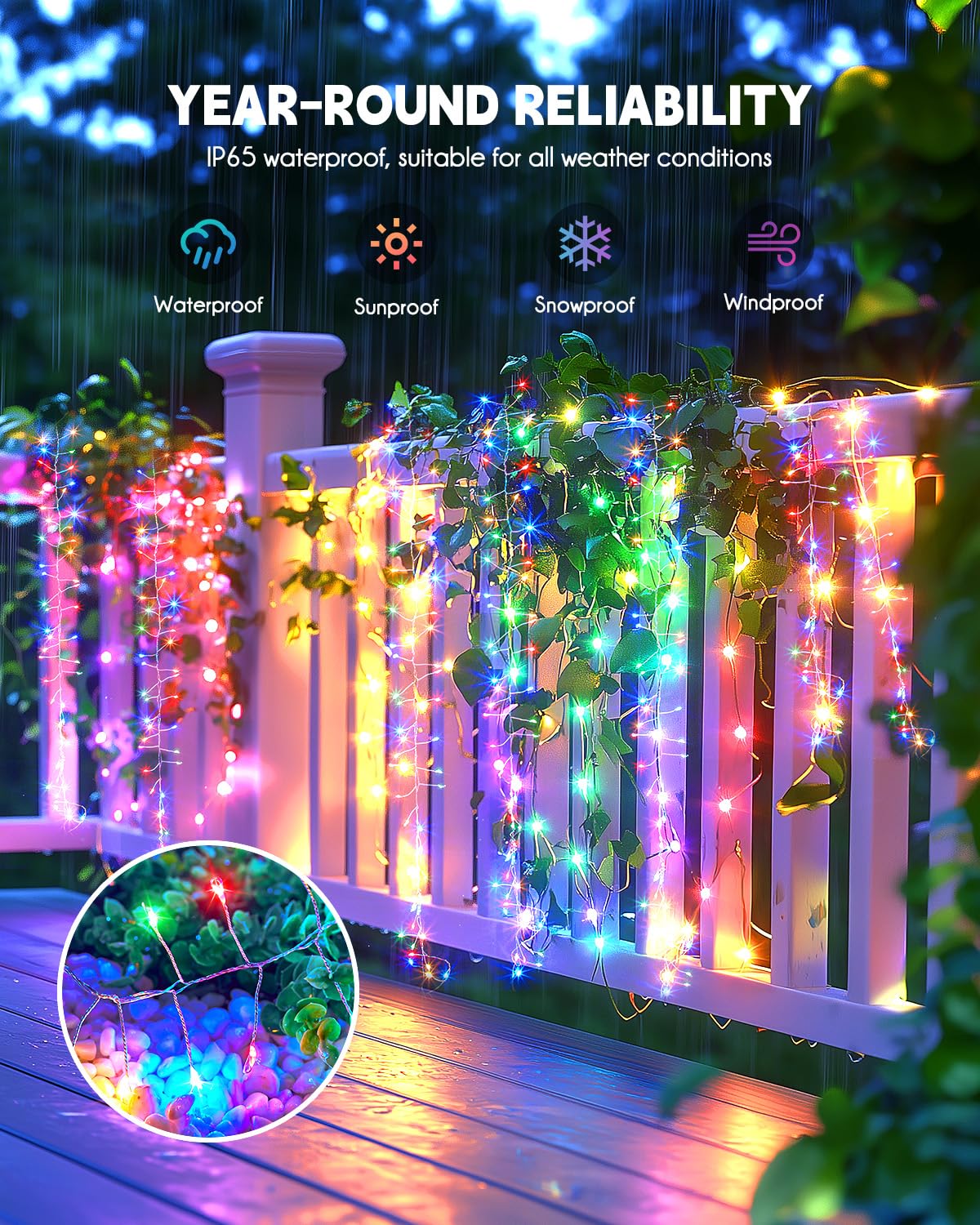 Brightown Solar String Lights, 240 LED, 19.6Ft, Waterproof, 8 Modes, Multicolor, Copper Material
