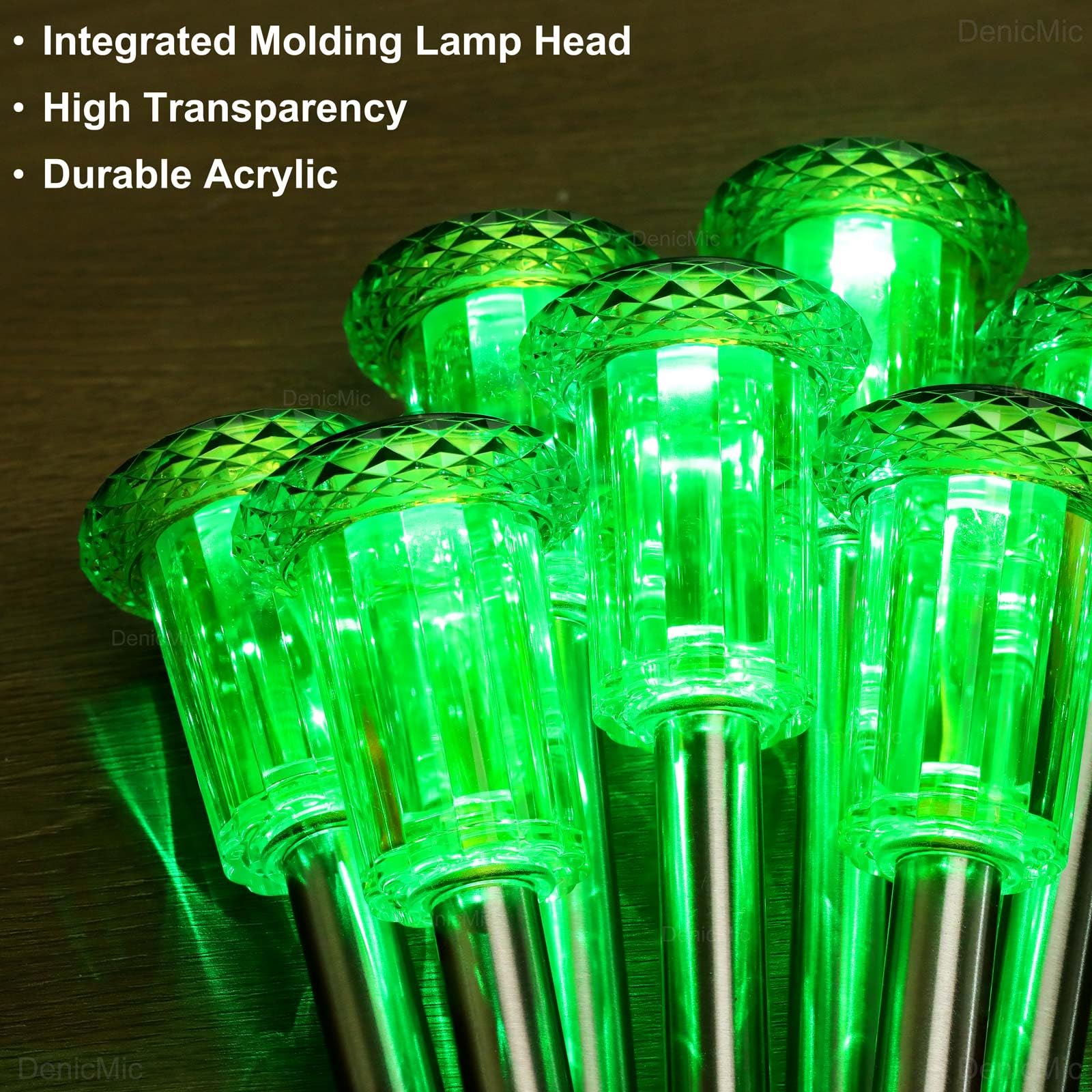 DenicMic Solar Pathway Lights, LED Waterproof Acrylic, Stainless Steel Stake, Green 10Pack, Model CL-XDC