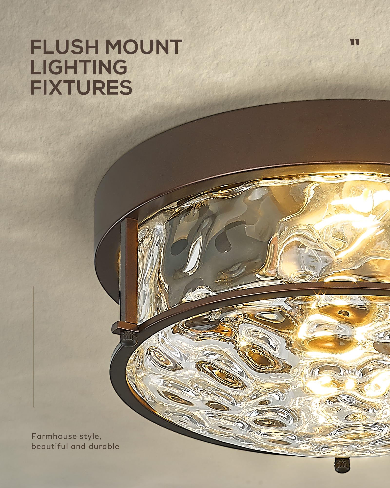 FEMILA 12in Flush Mount Ceiling Light, Water Ripple Glass, Oil Rubbed Bronze, Model 4FTJ22WG-F ORB