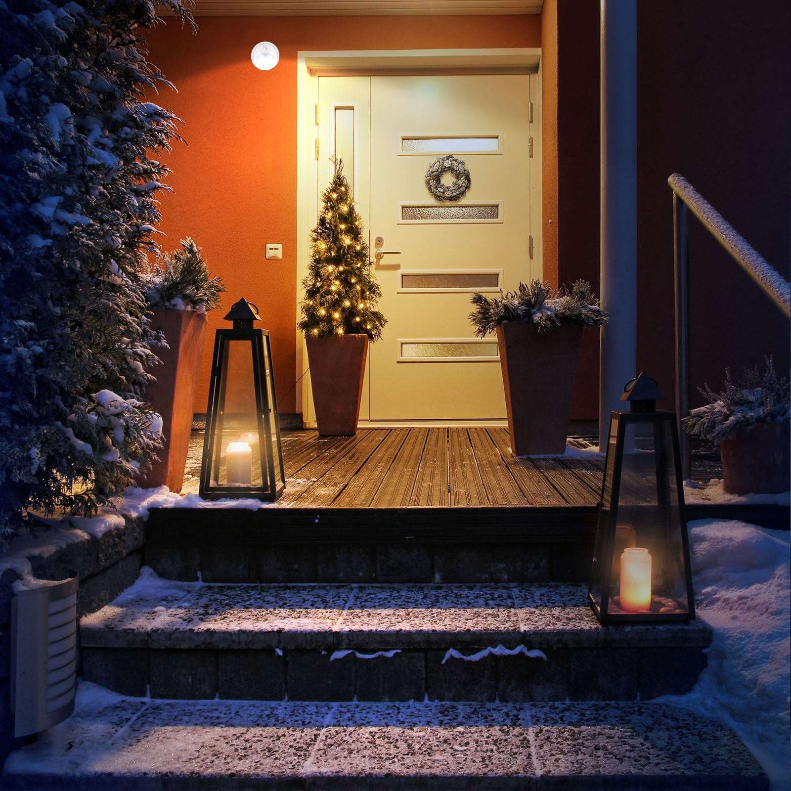 Lemonbest Motion Sensor Outdoor Lights - Wireless Battery Operated Security Light, White, 4 Pack, Model 4597189
