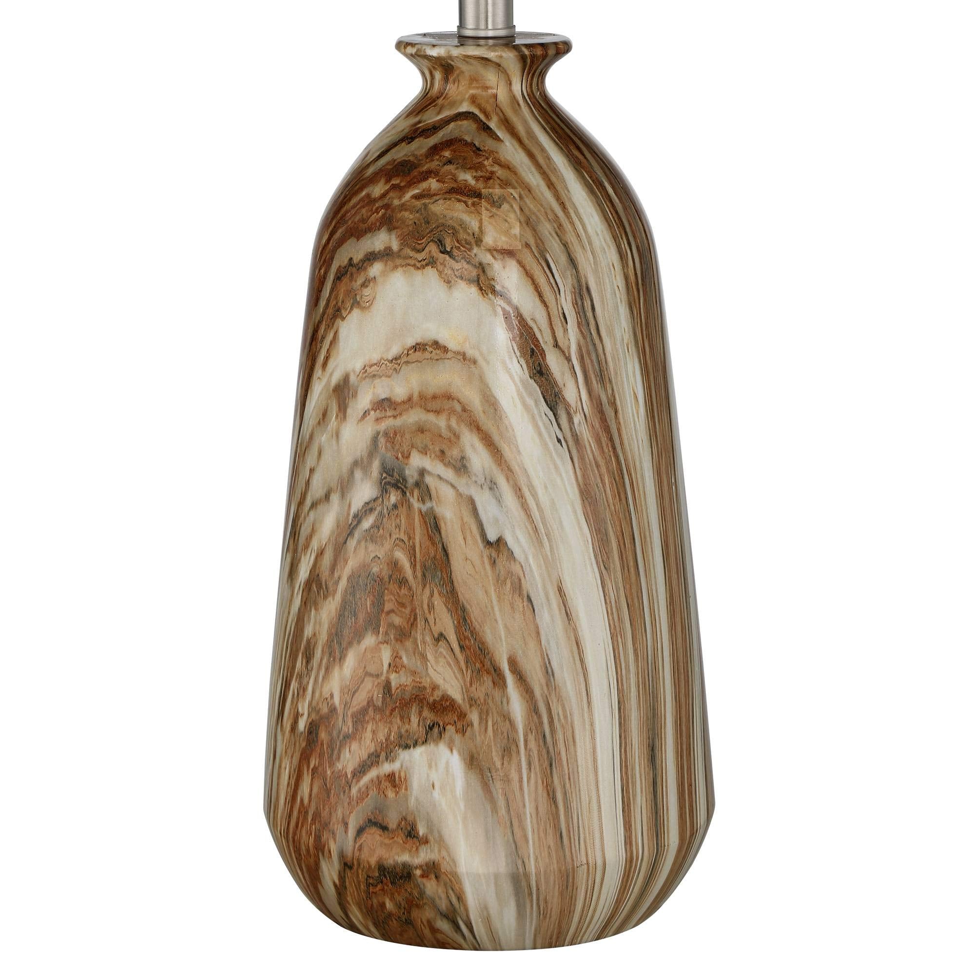 360 Lighting 28" Rustic Table Lamps Set of 2, Brown Faux Marble with White Drum Shades for Living Room, Bedroom, Nightstand
