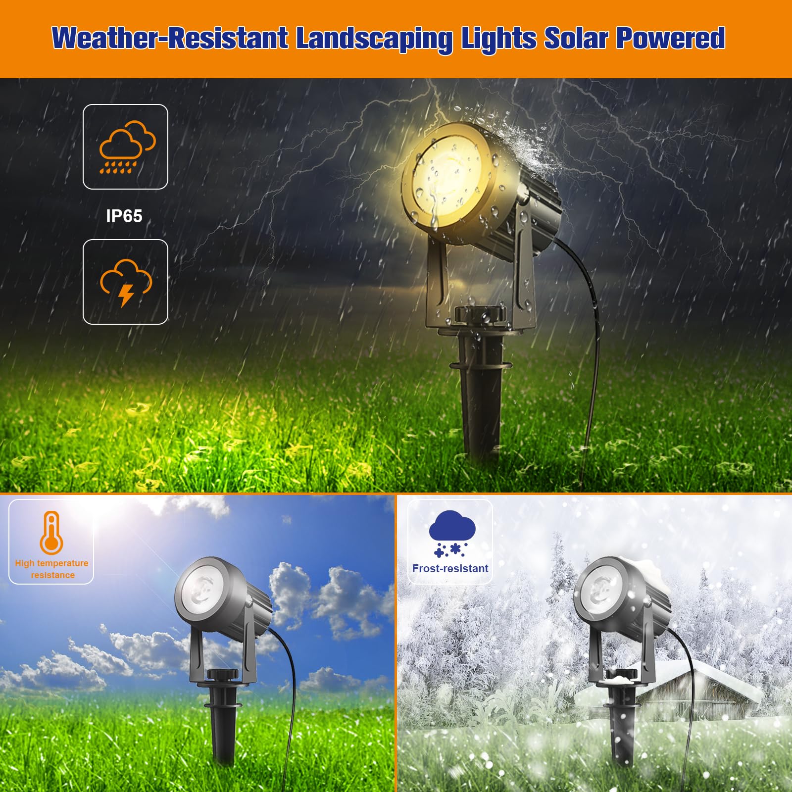 APONUO Solar Spot Lights - 6-in-1 Outdoor Landscape Lights, IP65 Waterproof, Warm White, 9.8ft Cable, Model spot06
