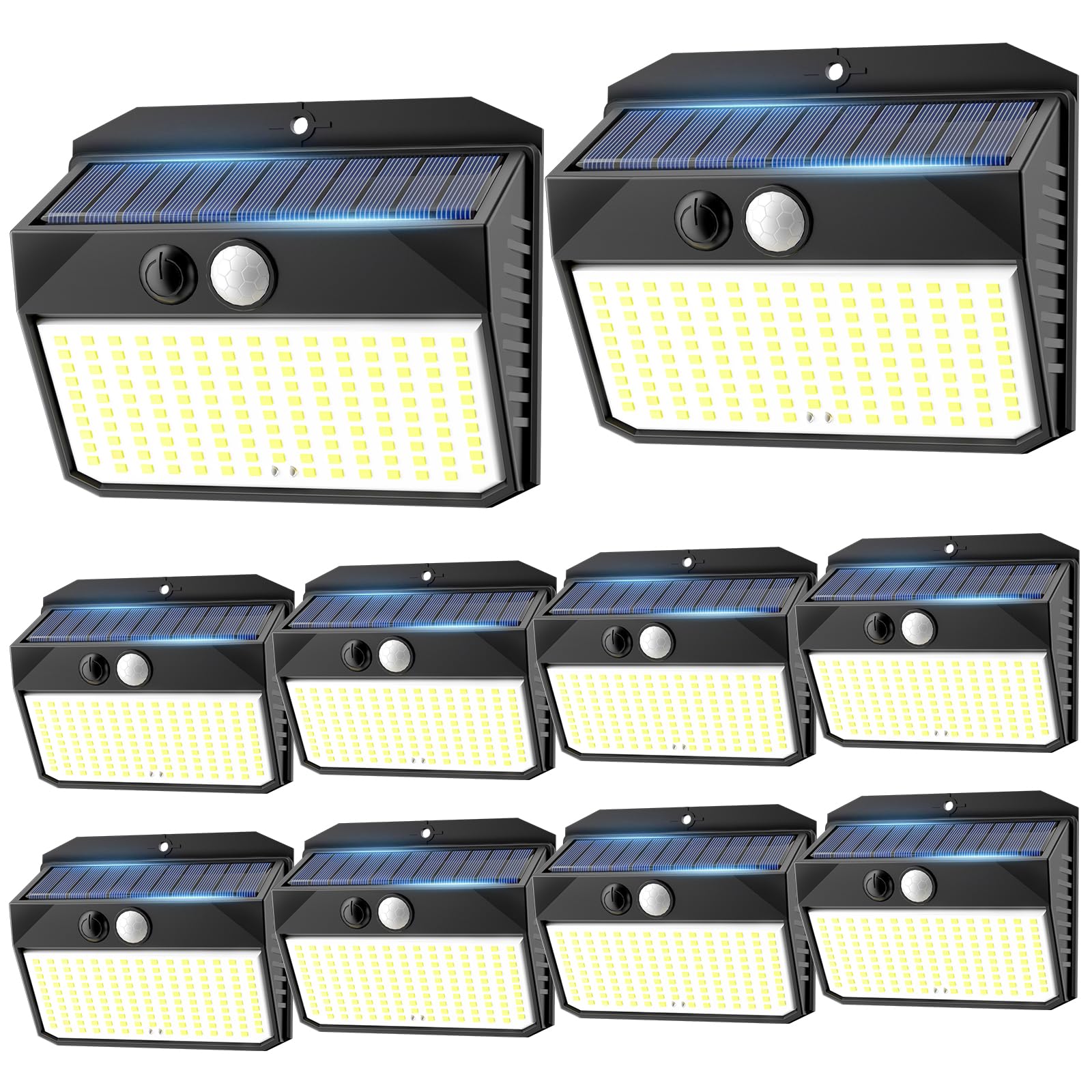 SEZAC Solar Lights Outdoor 150 LED, 10 Pack Solar Motion Sensor Outdoor Lights with 3 Lighting Modes, IP65 Waterproof Solar Fenc