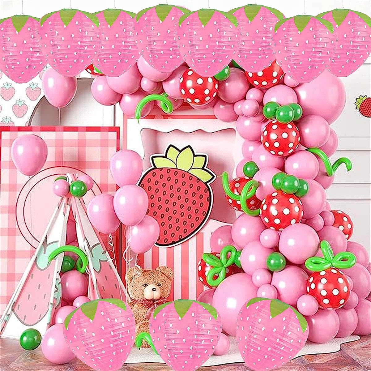 Magnoloran 8PCS Strawberry Paper Lanterns, Red, 8 Inch, Paper, Model MA953-CO-FBA, Hanging Decorations for Parties and Events