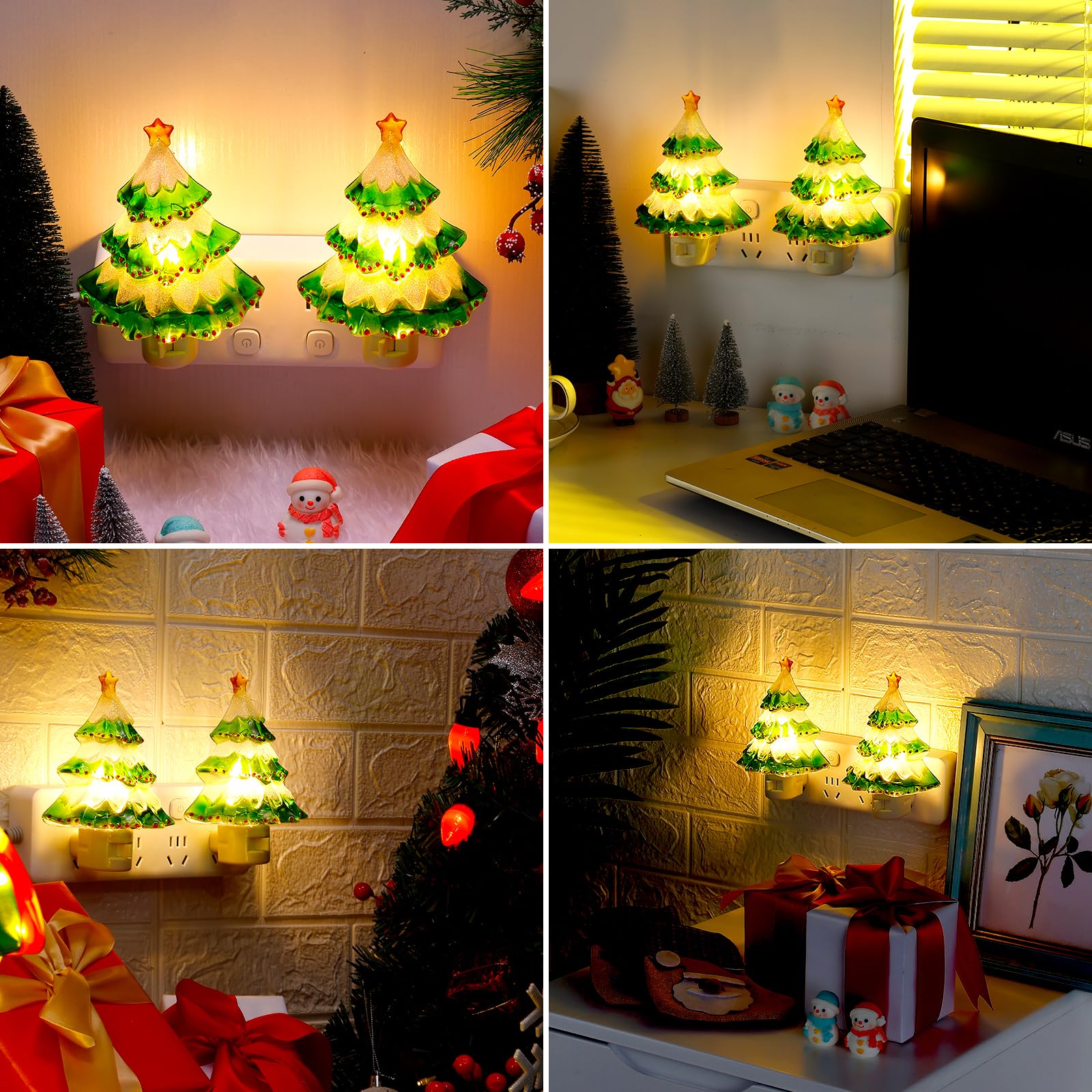 2 Pack 6'' Decorative Christmas Wreath Night Light With On/Off Switch, Plastic Night Light For Bedroom Living Room Porch Holiday