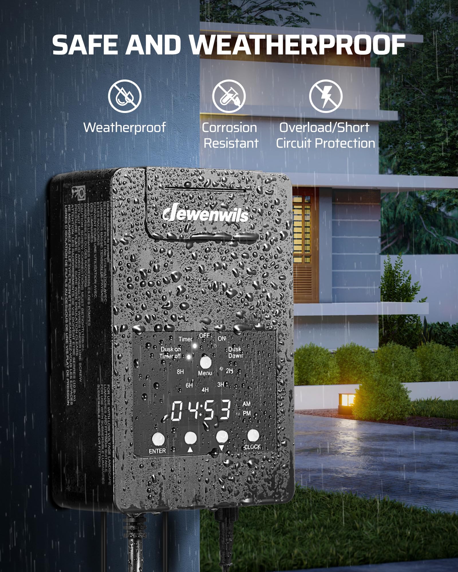 Dewenwils 120W Low Voltage Transformer With Photocell Sensor & Timer, 120V Ac To 12V Dc, Weatherproof Landscape Lighting Transfo