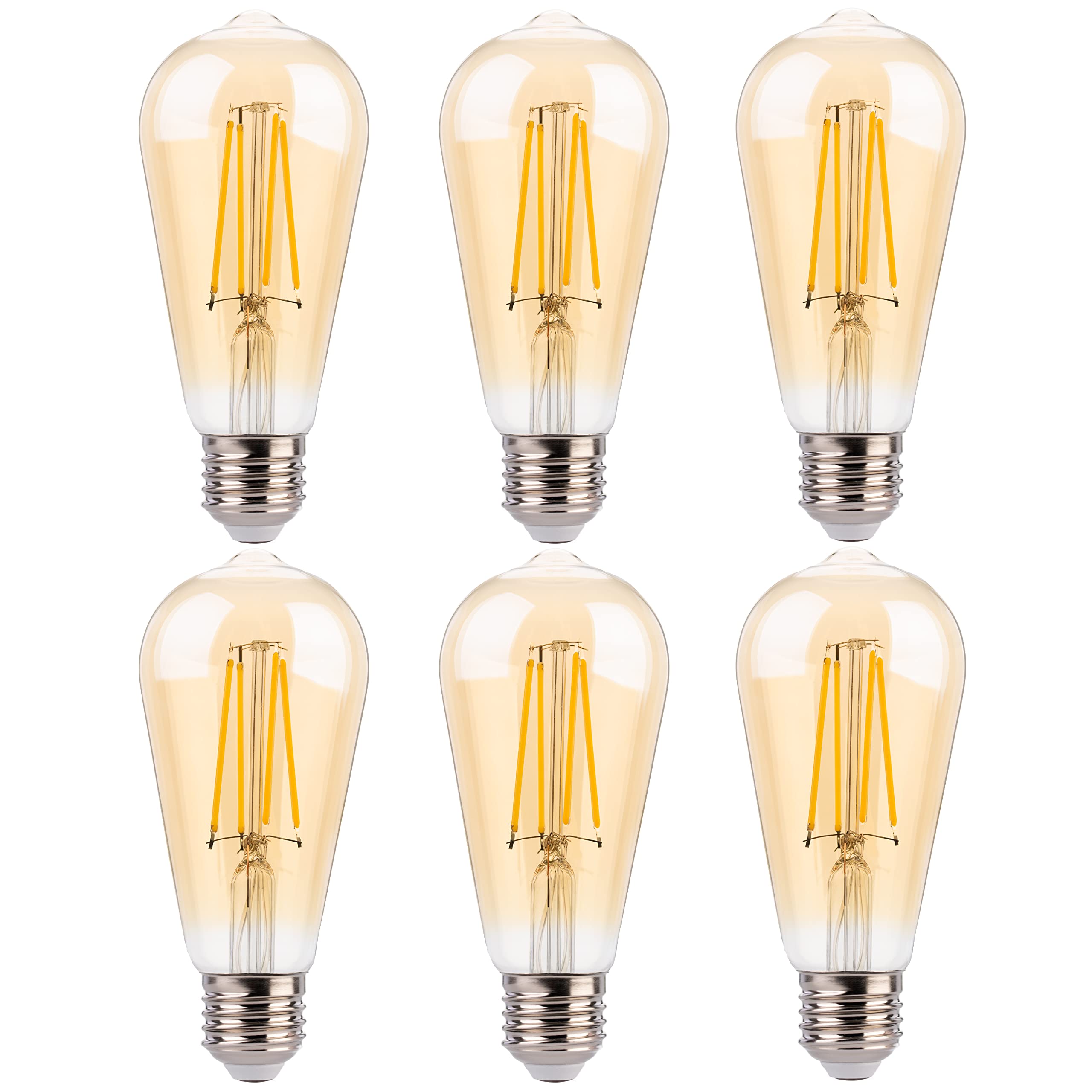 FLSNT LED Edison Bulbs, 40W Equivalent, 4W ST19 Dimmable, 2200K Warm White, 400LM, Amber Glass, 6 Pack