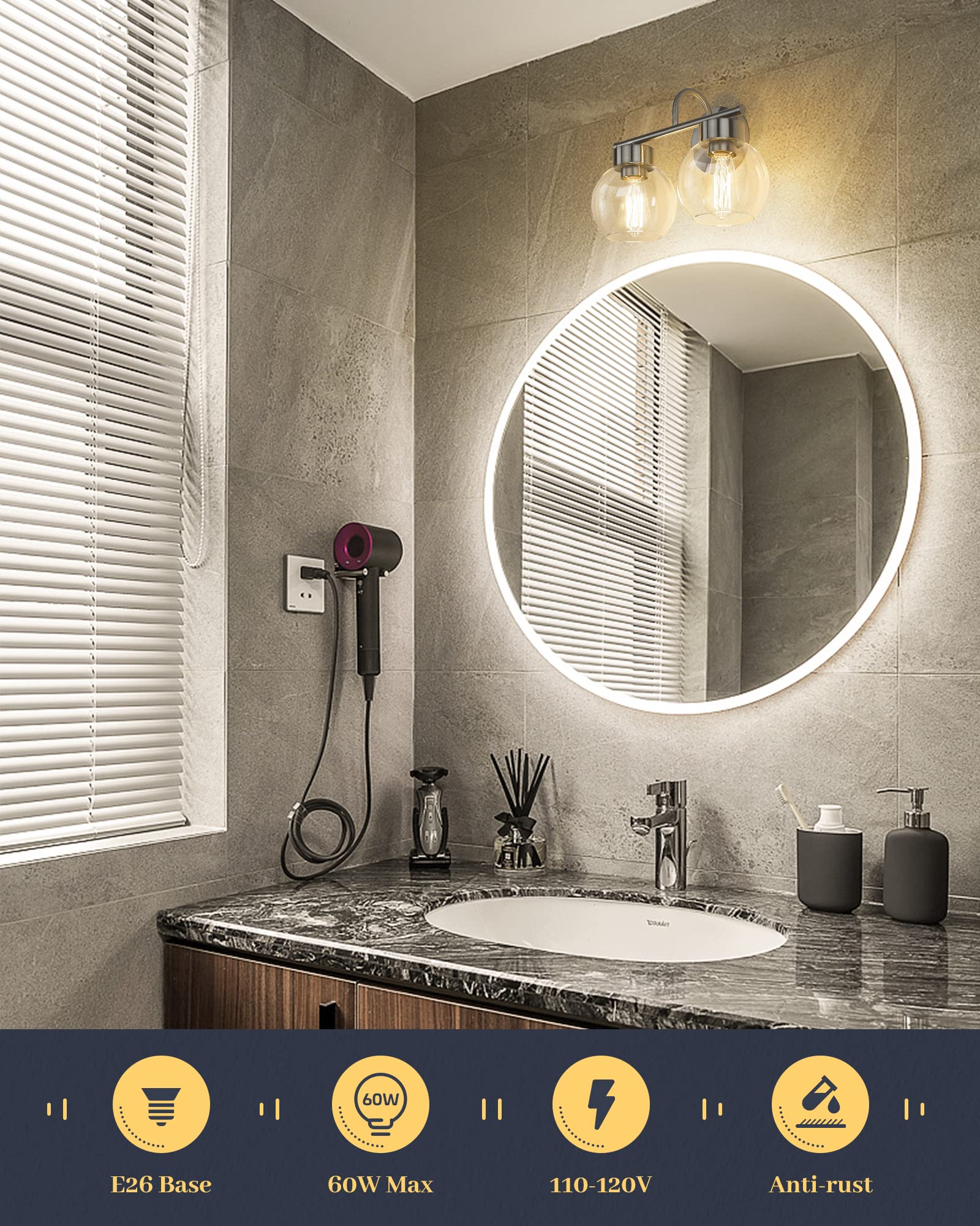 Eapudun 2-Light Bathroom Light Fixtures Over Mirror, Brushed Nickel Vanity Lights For Bathroom Modern Wall Sconces Vanity Light