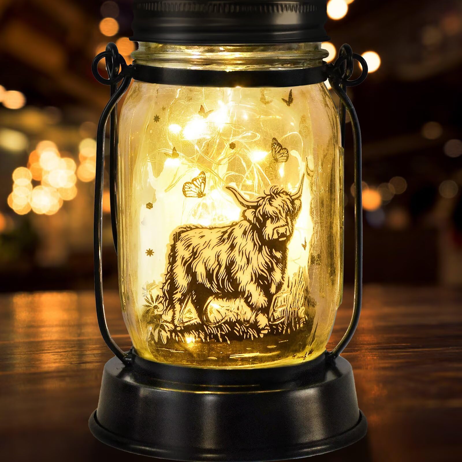 Highland Cow Gifts for Women/Men Highland Cattle Lovers Solar Lantern Mom Birthday, Mothers Day, Christmas Gifts, Solar Cow Gard