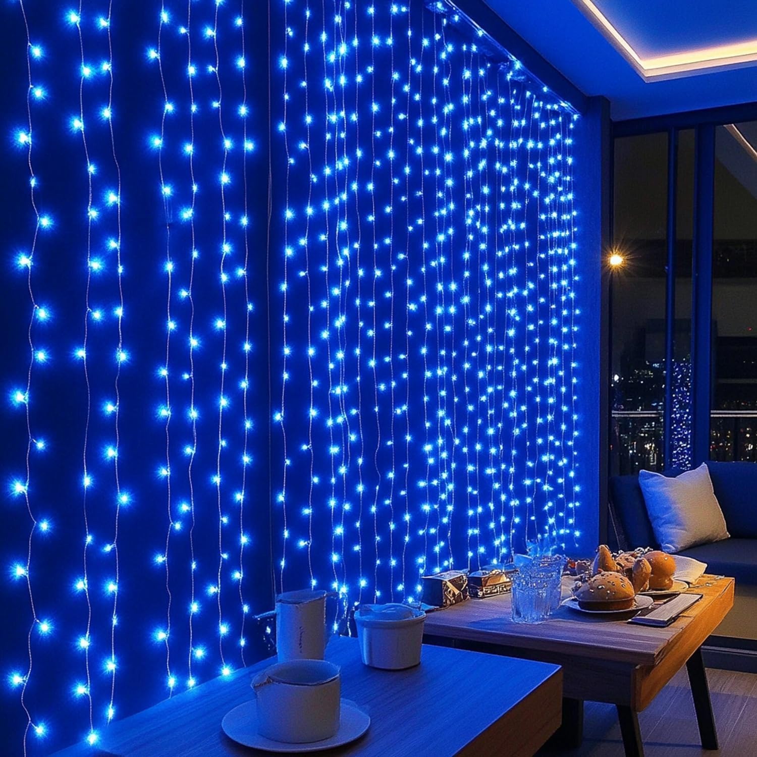 Dazzle Bright 300 LED Blue Curtain String Lights, Waterproof Fairy Lights with 8 Modes for Bedroom, Party, Wedding, and Garden Decor