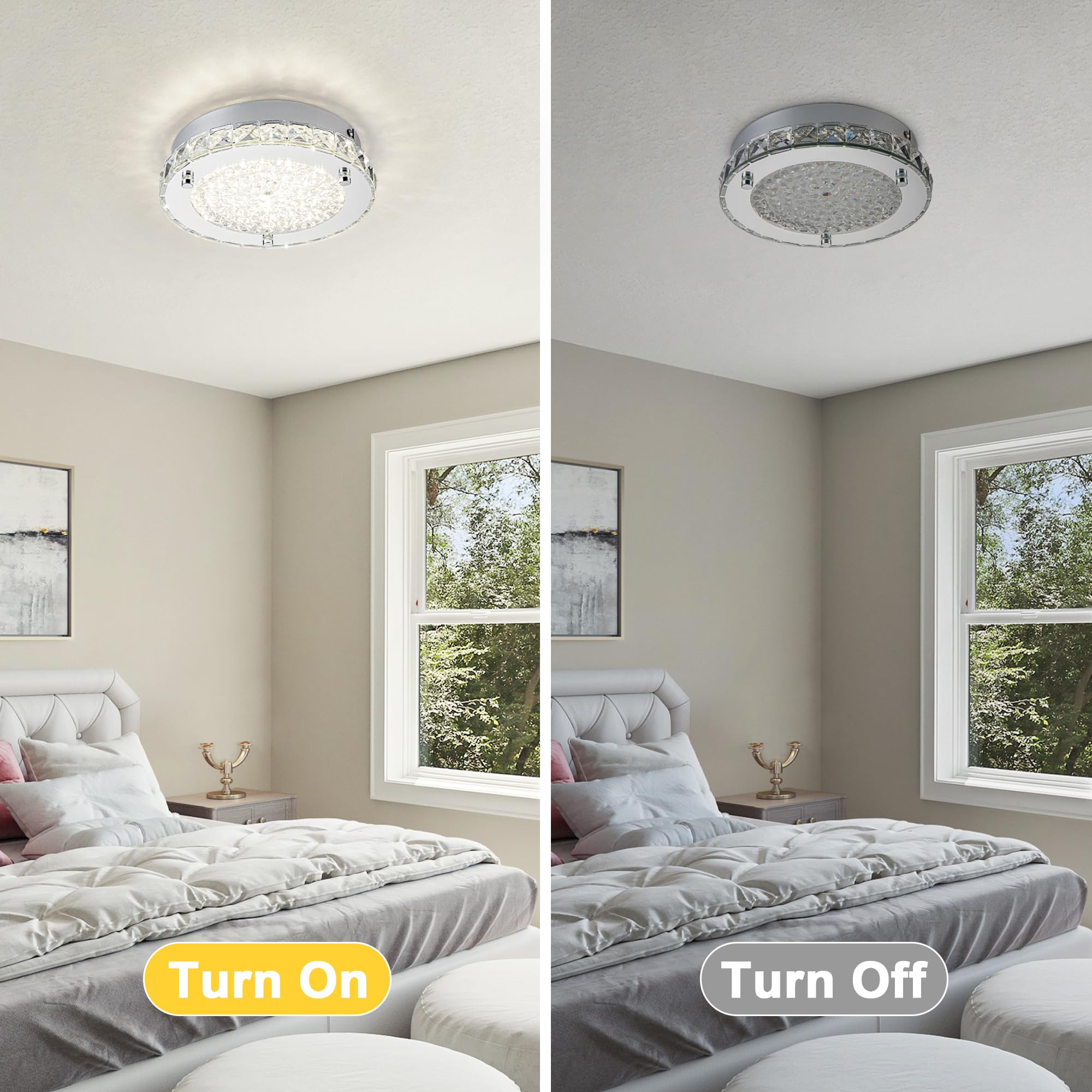 Lzawvm Crystal Ceiling Light Fixture Flush Mount Super Bright Round Ceiling Mounted Light 4000K Dimmalbe For Living Room Bathroo