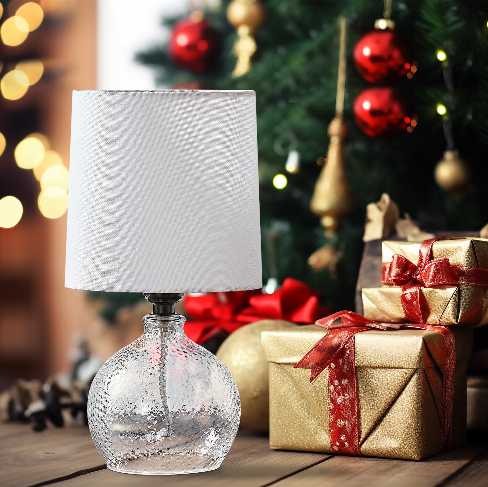 EJIAXIN Glass Table Lamps Set of 2 - 13.5" Clear Modern Bedside Lamps for Living Room, Bedroom, Office, Nightstand, Side Desk