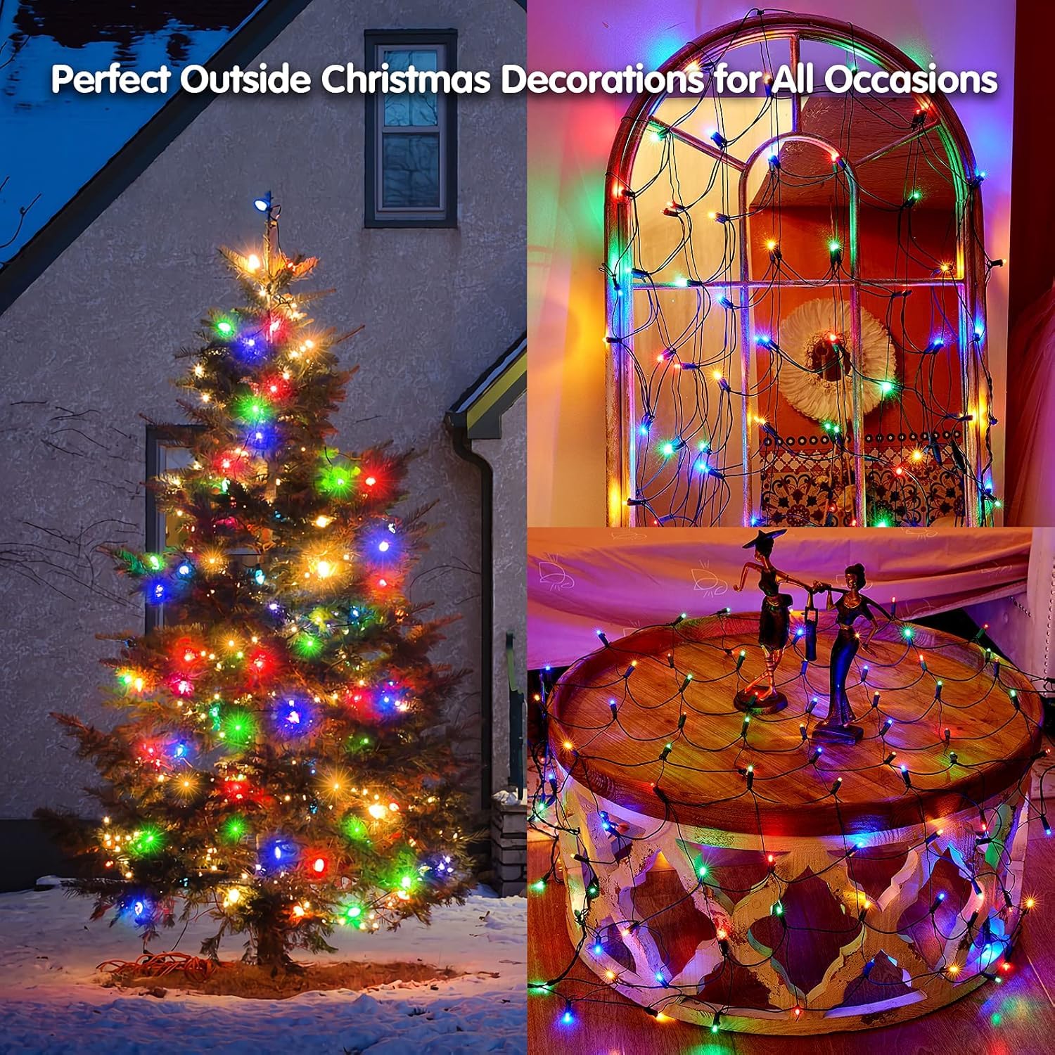 Dirnun Led Christmas Net Lights Outdoor Multicolor 160Led 5Ftx7Ft, Waterproof Indoor Fairy Mesh Lights For Party, Yard, Patio, T