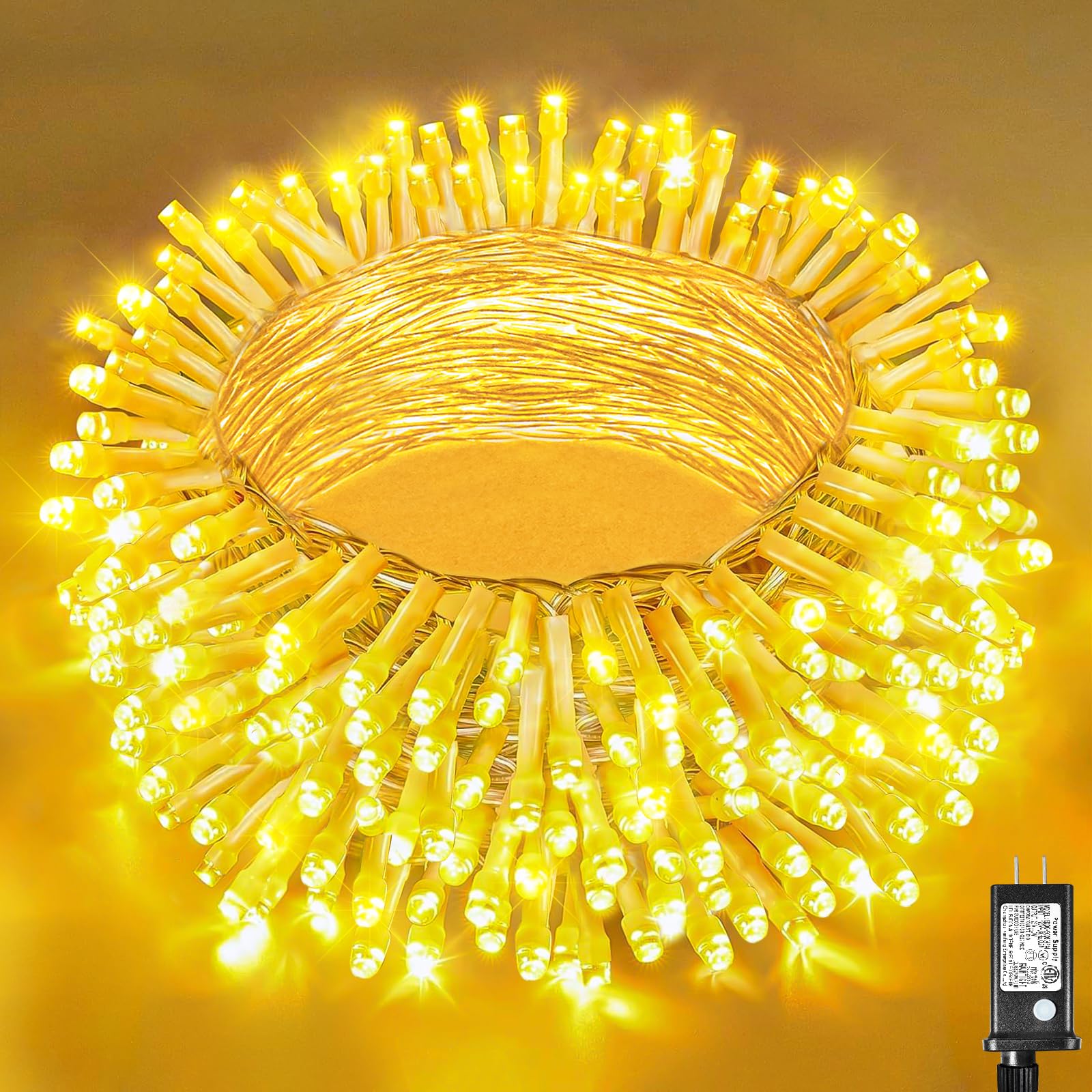 300 LED Christmas Lights Indoor Outdoor, Warm White String Lights for Bedroom 8 Modes Clear Wire Waterproof 99 FT Plug in Twinkl