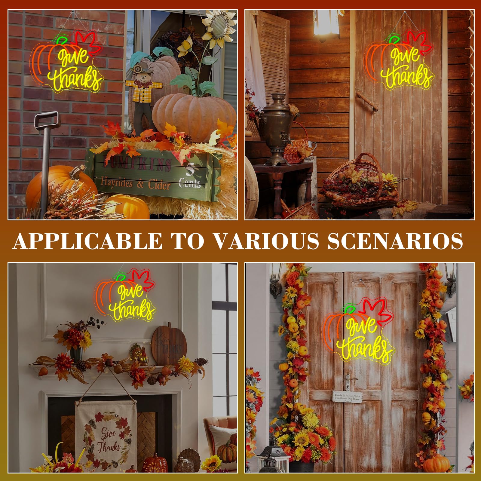Give Thanks Neon Sign With Light Up Pumpkin Led Neon Light Fall Themed Pumpkins Decor For Bedroom Fall Wall Decor Gift For Teens And mature-themeds