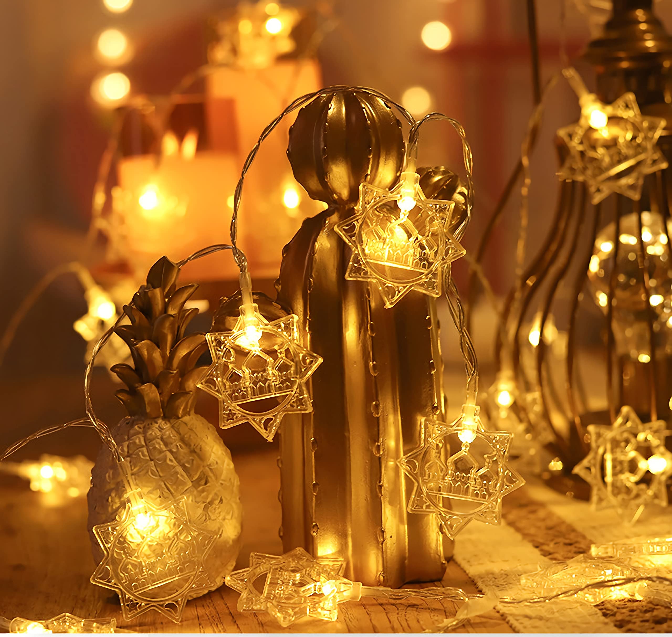 Ramadan Lights Star Moon String Lights 10Ft 20 LED Fairy Lights Battery Operated with 2 Modes Indoor Twinkle Ramadan Kareem and