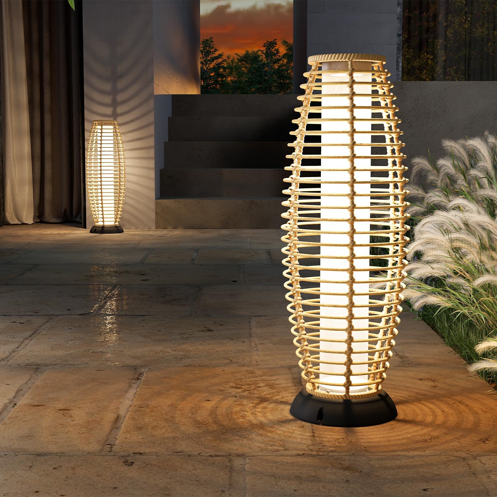 Grand patio Outdoor Floor Lamp Solar Powered Rattan Deck Light, Large, Austin Natural Brown, Weather-Resistant, Model AUSTIN