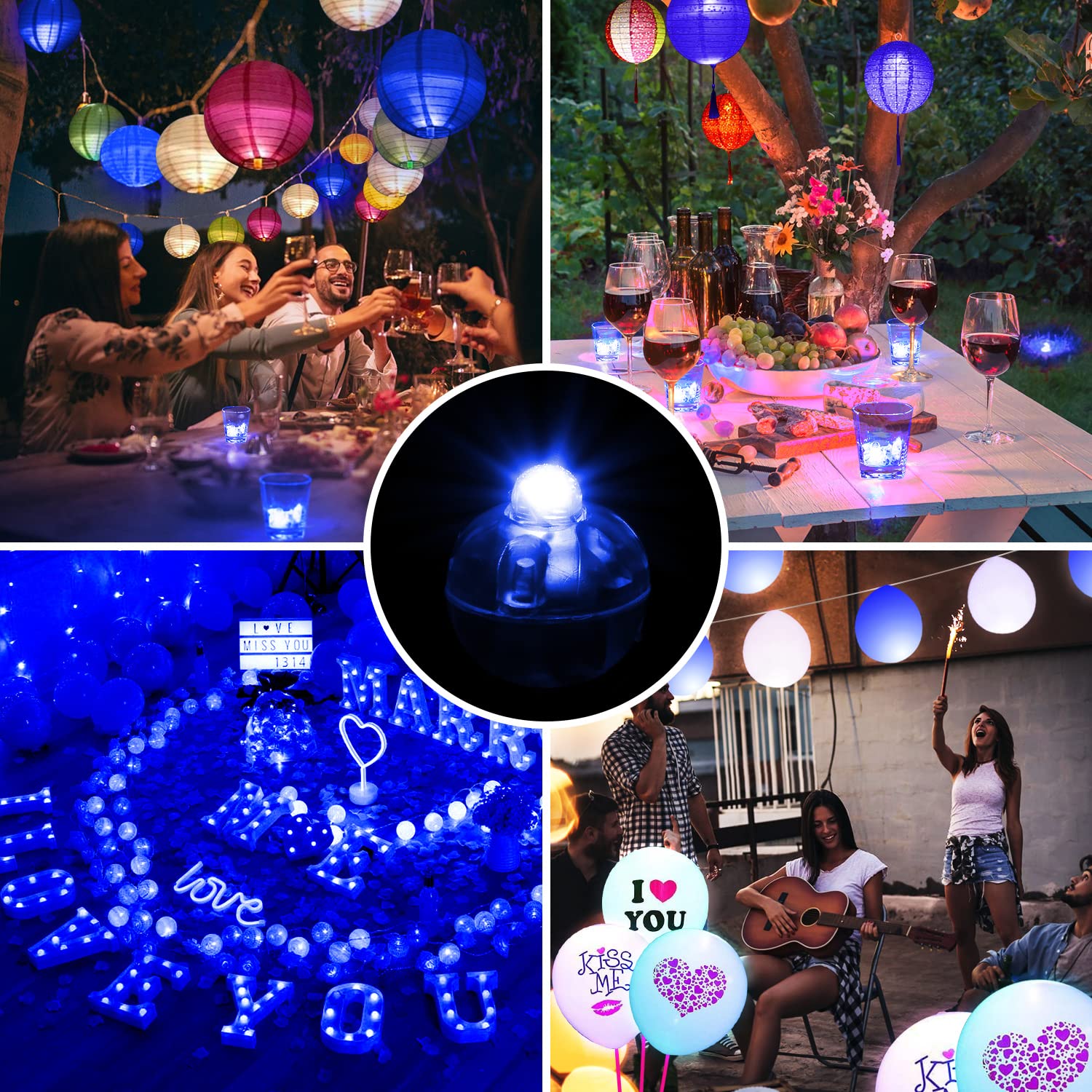Xthuge Mini Round LED Balloon Lights, 100 Pcs, Plastic, Blue, Model XT123 - Party and Wedding Decoration