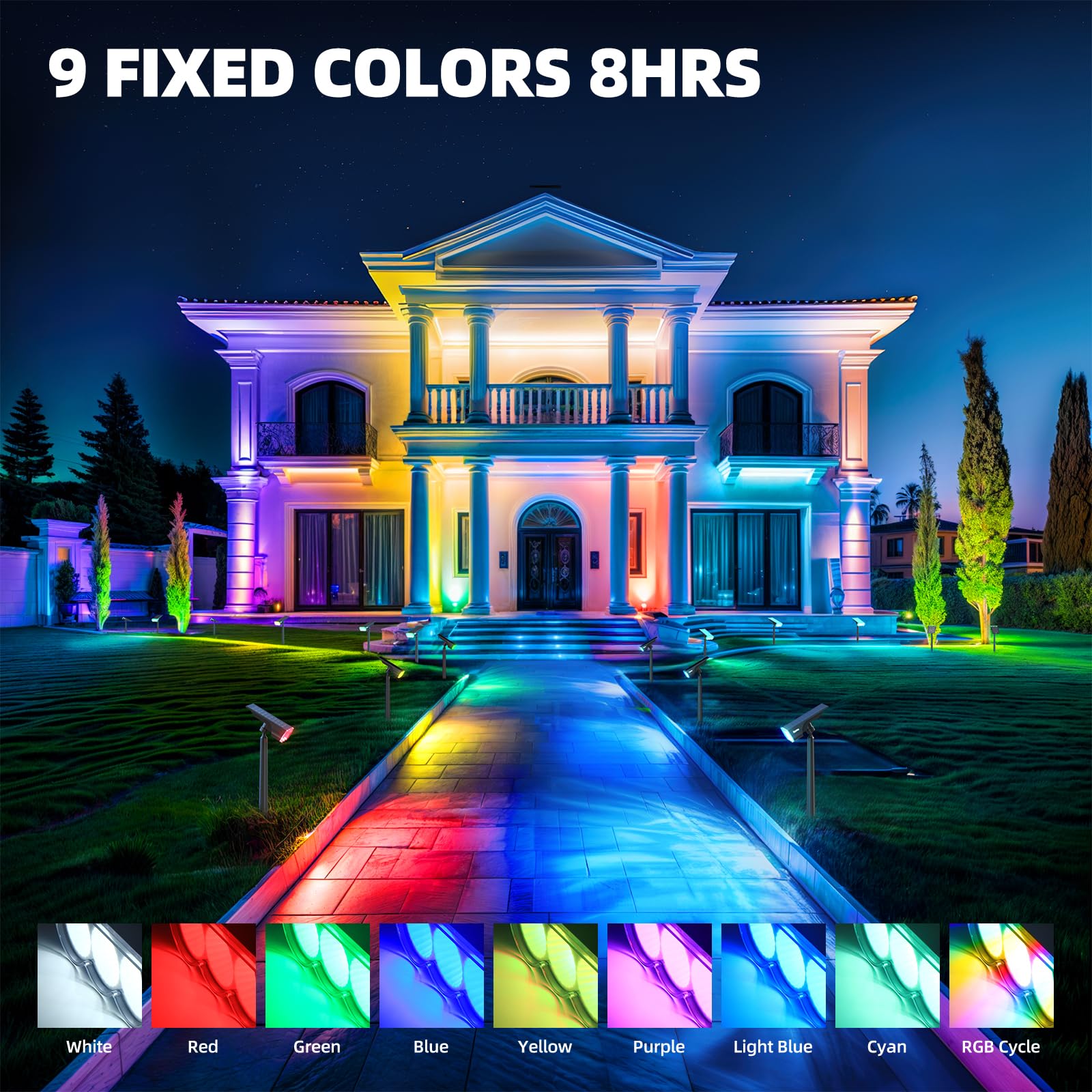 Barrina Solar Landscape Lights, WRGB Color Changing, 360° Adjustable, 6 Packs, Acrylonitrile Butadiene Styrene, Model TNX-SSL-WRGB-6P