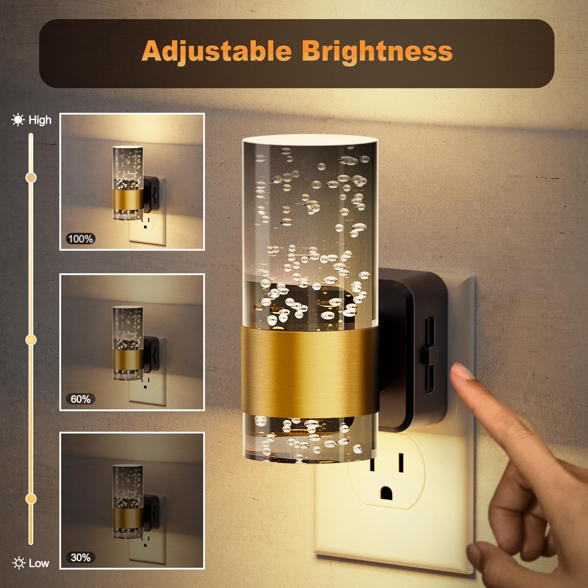 Jandcase Night Lights Plug Into Wall,2 Pack Automatic Led Night Light With 0-100Lm Dimmable, 3000K Plug In Night Lights With Aut